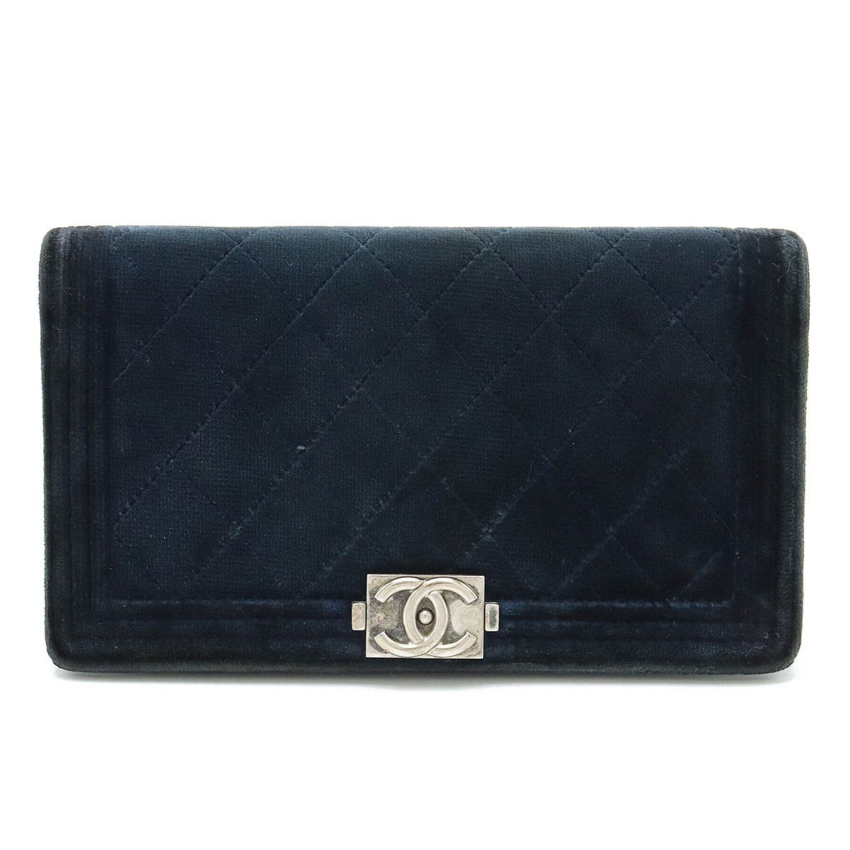 Chanel Chanel Chanel Boy Matelasse Velour Long Wallet Dark Navy A80285 Leather Long Wallet A80285 in Very Good Condition Size ONE SIZE - 1 Thumbnail