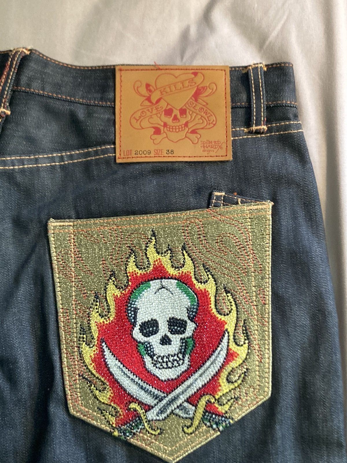 image of Ed Hardy Skull Pocket Jeans in Black, Men's (Size 38)