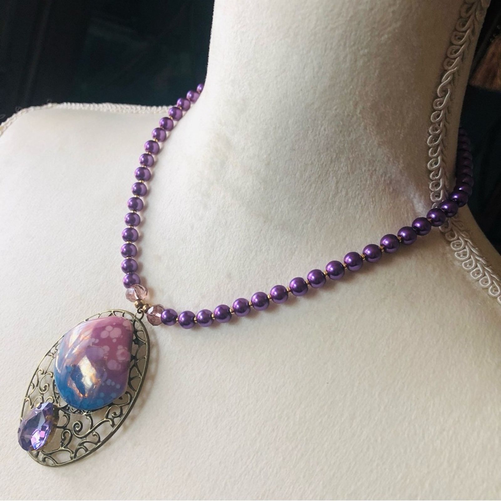 Handmade Handcrafted repurpose ombré porcelain Pearl necklace Size ONE SIZE - 5 Thumbnail