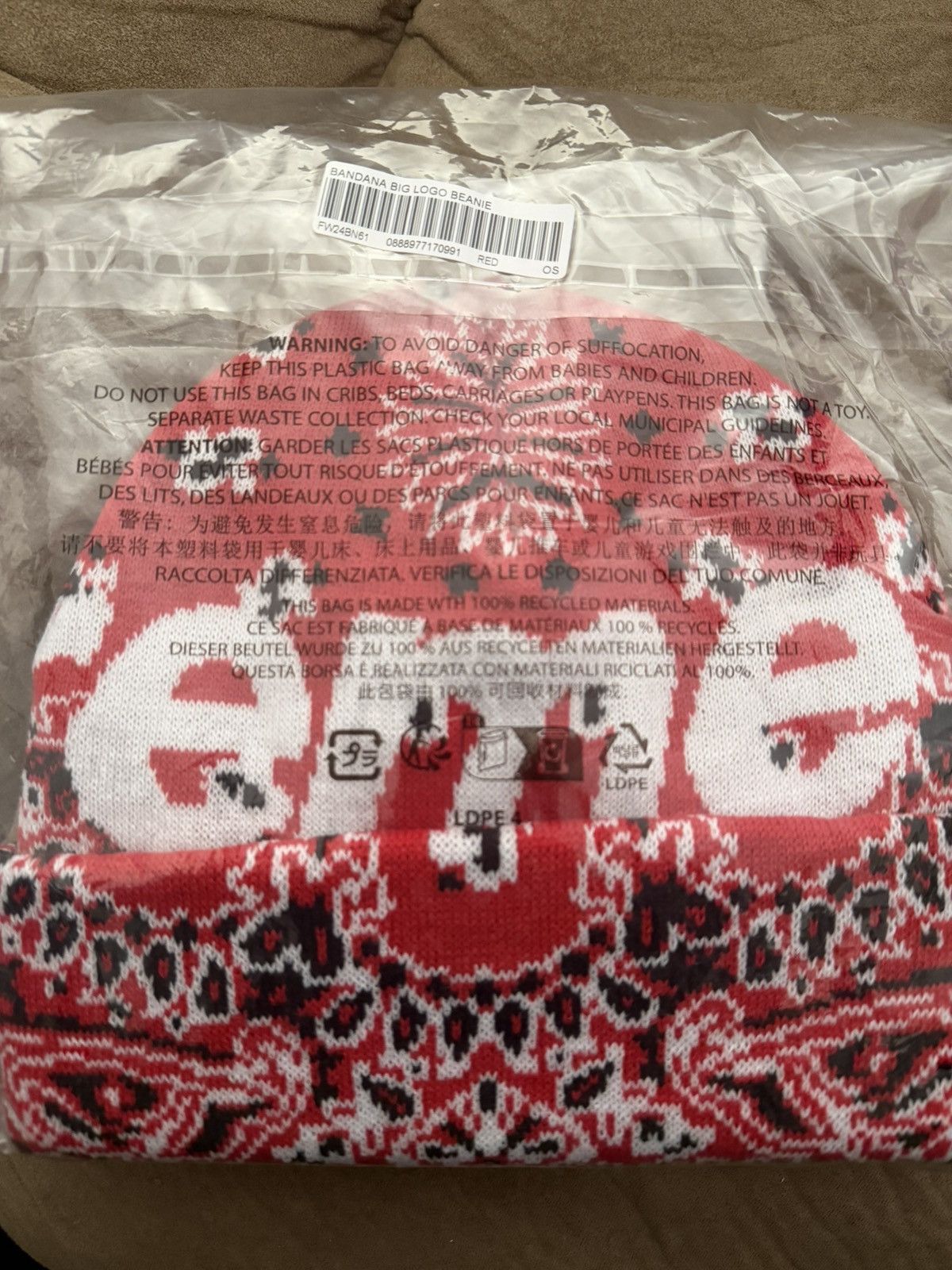 Supreme Supreme Red Bandana Big Logo Beanie Size ONE SIZE - 2 Thumbnail