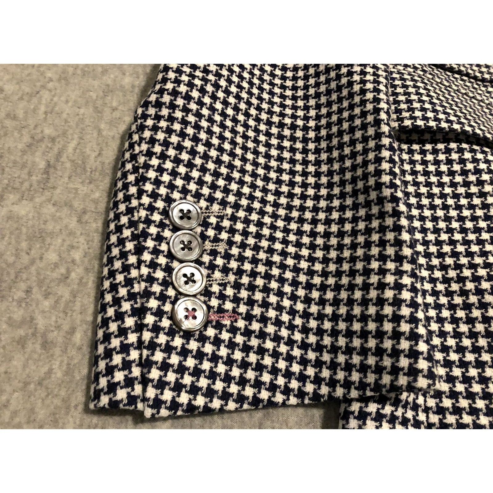 Vintage Coppley Mens Suit 40R Jacket Blazer 32x27 Pants Houndstooth Wool/Cotton Blue 2 Button Mens Size 40R - 6 Thumbnail