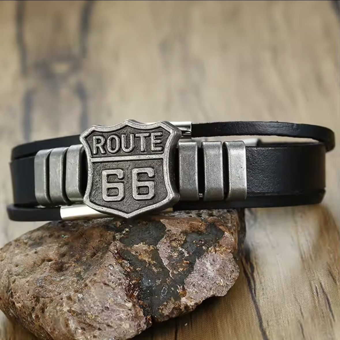 Designer Route 66 retro leather bracelet Size ONE SIZE - 2 Thumbnail