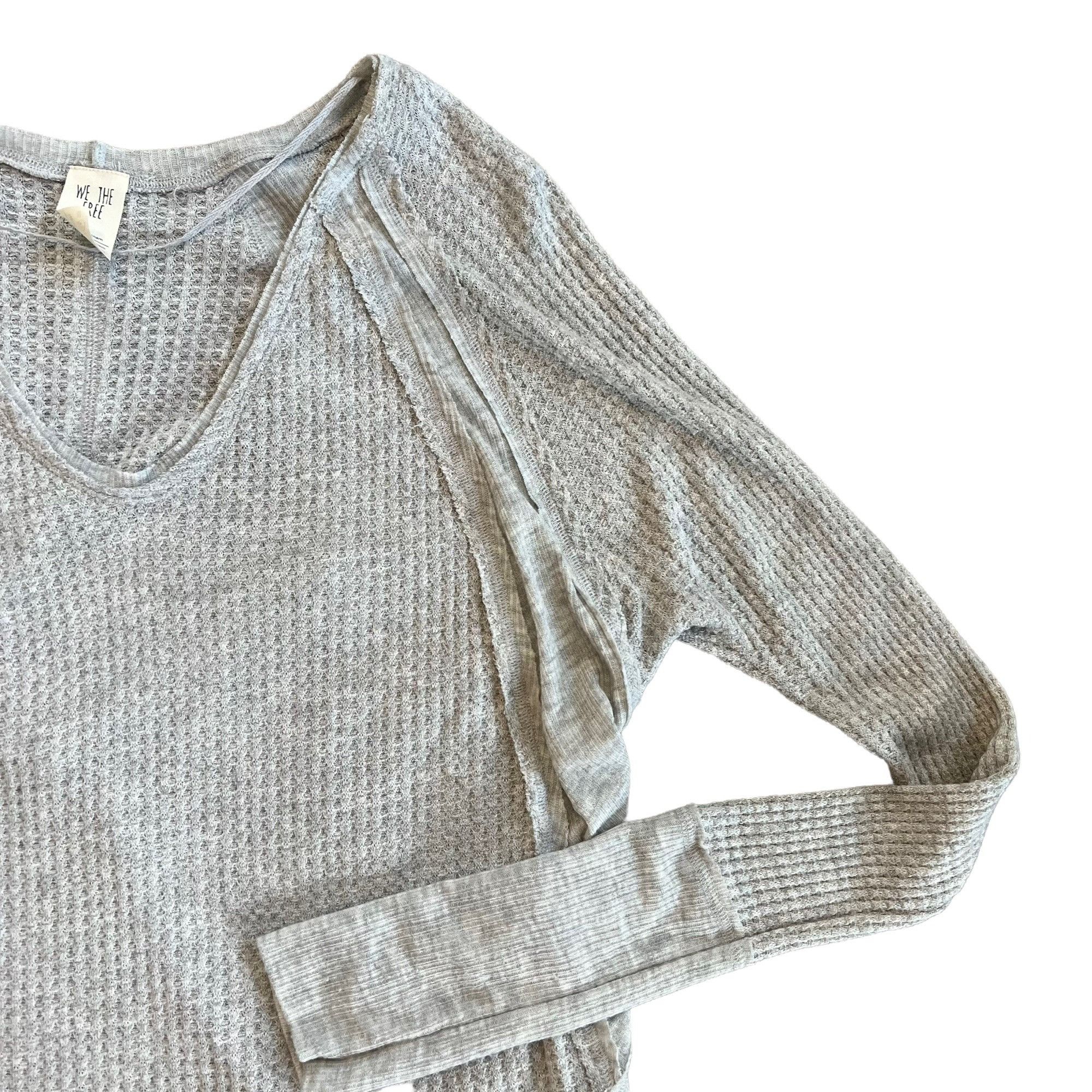 Free People Free People We The Free Ribbed Waffle Knit Grey Thermal Top Size XS / US 0-2 / IT 36-38 - 2 Thumbnail