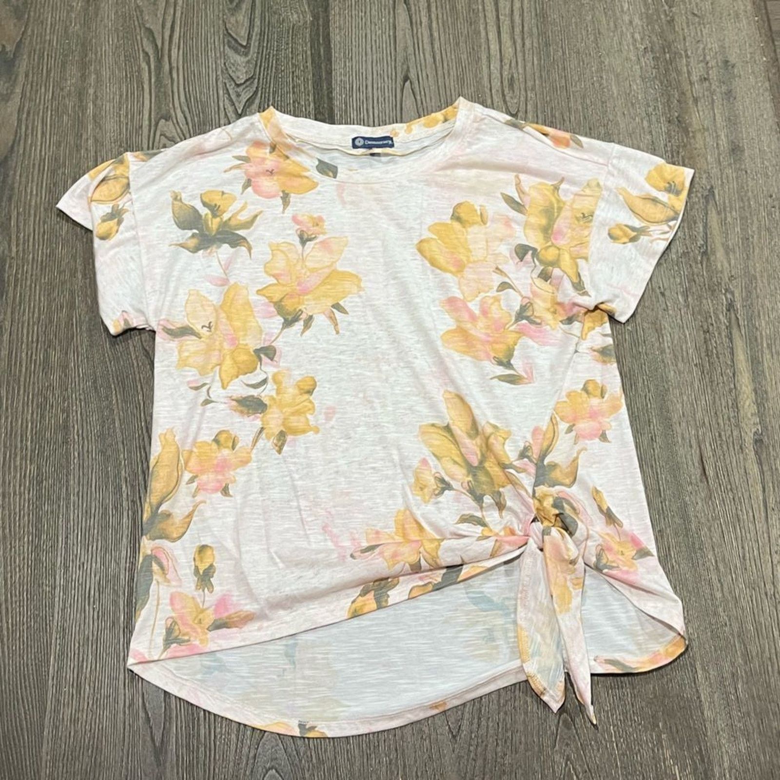 Vintage Democracy Tee Floral Side Tie Short Sleeve Crewneck Cream M Size M / US 6-8 / IT 42-44 - 1 Thumbnail