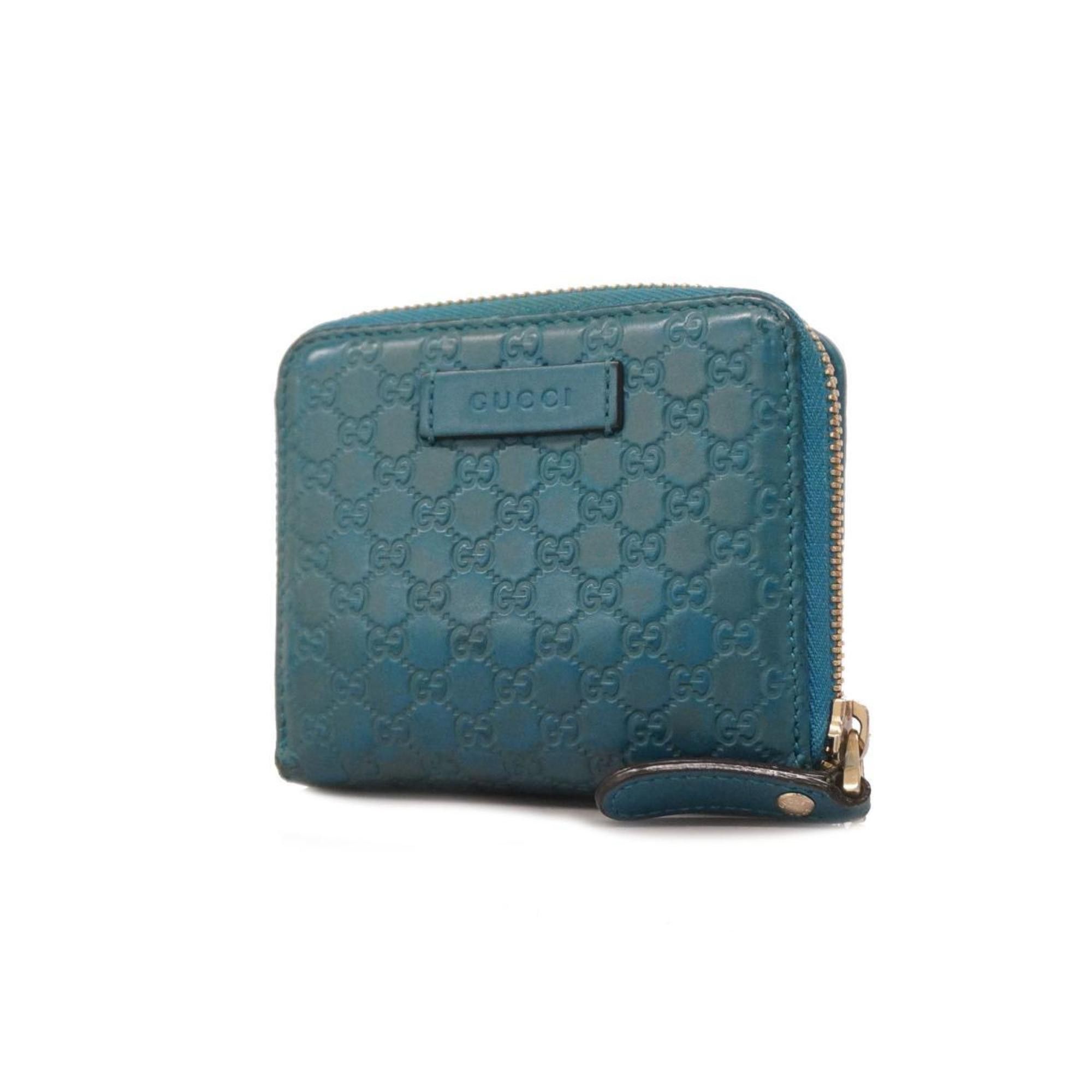 image of Gucci Wallet Micro Guccissima 449395 Leather Turquoise Blue Champagne Women's