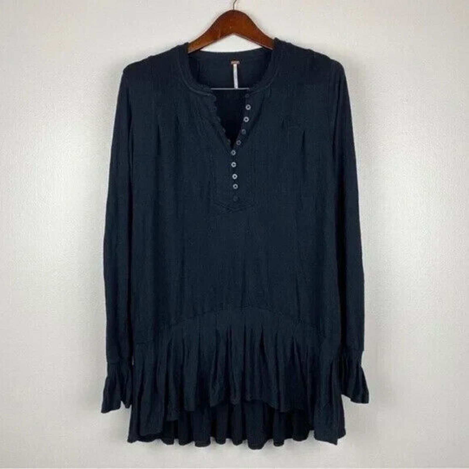 Free People Free People Black Ruffle Long Sleeve Tunic Top Mini Dress XS Size XS / US 0-2 / IT 36-38 - 5 Thumbnail