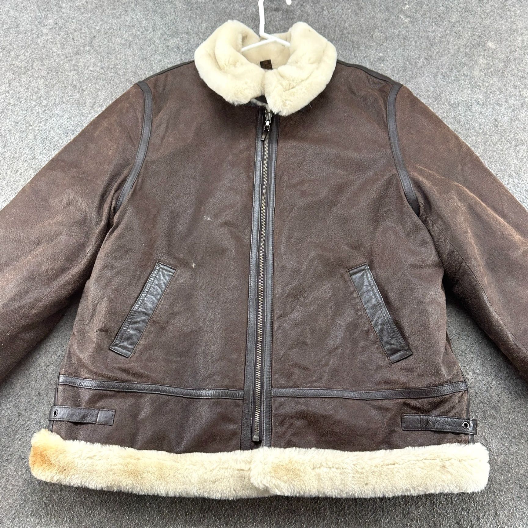 VINTAGE St. John's Bay Leather Bomber Jacket Men Large Brown 90s