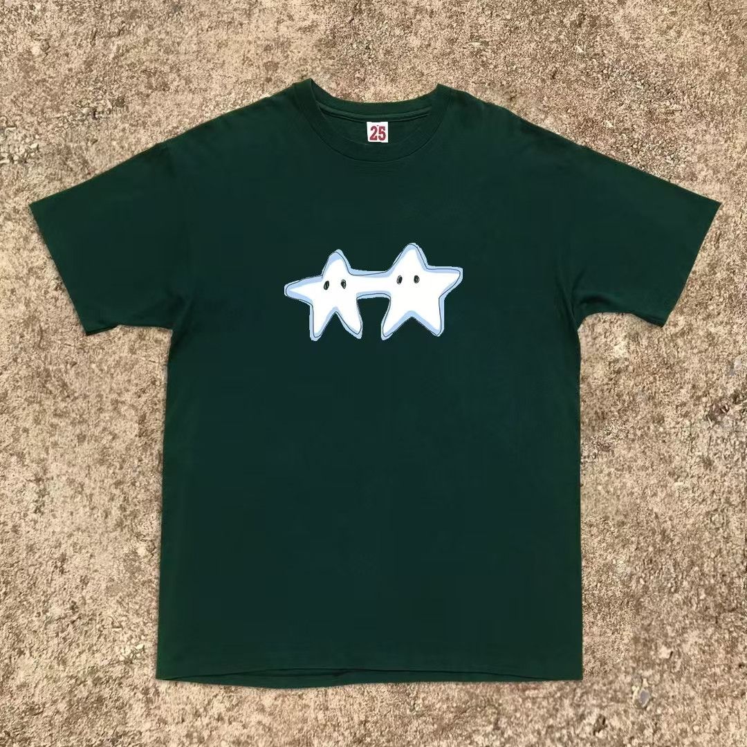 Japanese Brand × Vintage Green casual retro star print cotton tee Size US L / EU 52-54 / 3 - 1 Thumbnail