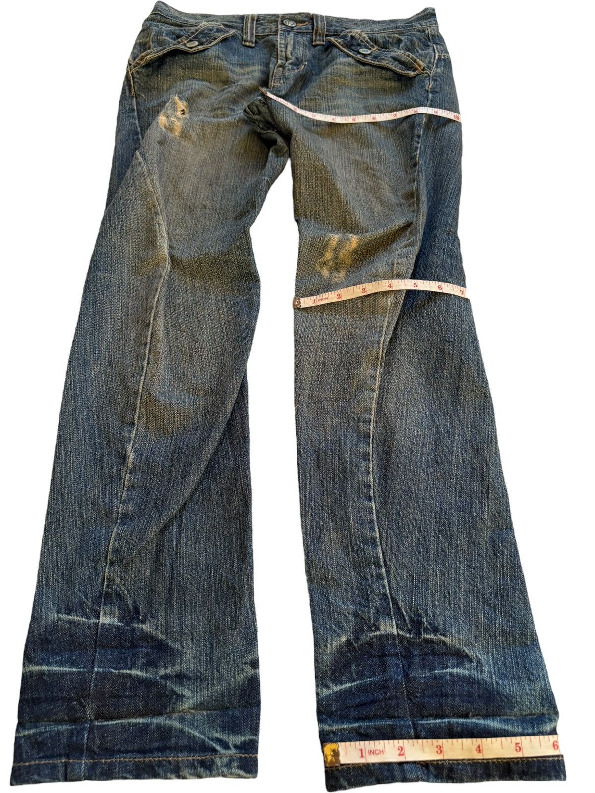 Japanese Brand × Le Grande Bleu (L.G.B.) Vintage Japanese Rusty Mud Wash Spiral Leg Distressed Jeans Size US 32 / EU 48 - 15 Thumbnail