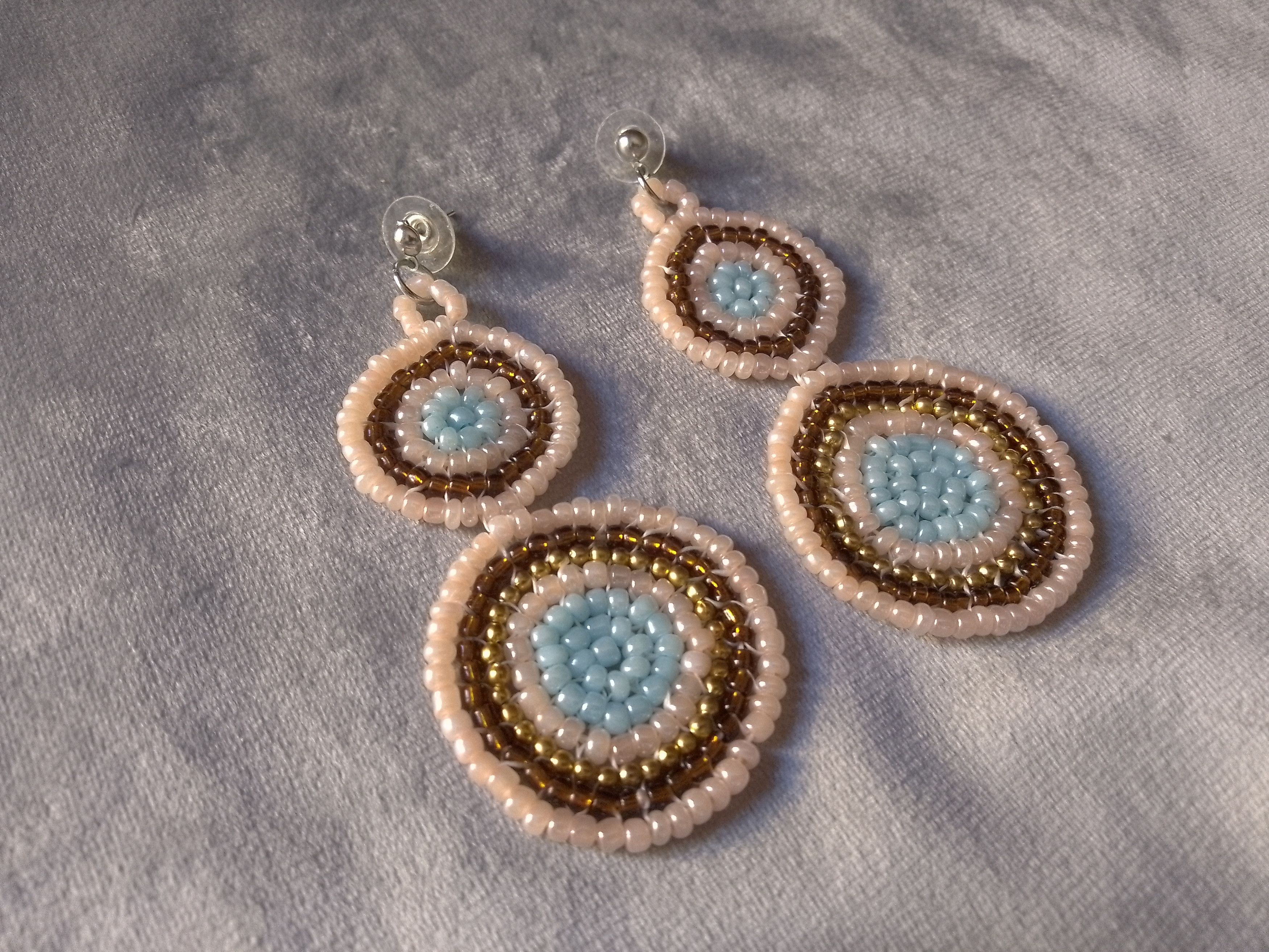 Handmade Earrings Circles Long Pink Brown Blue Embroidered Size ONE SIZE - 4 Thumbnail