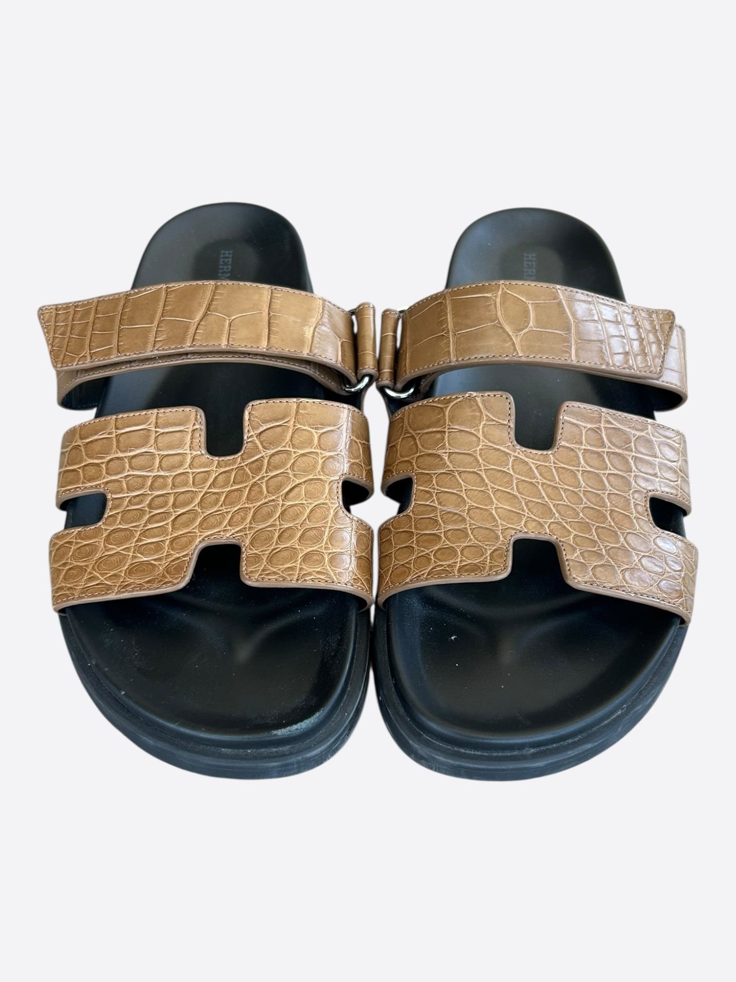 Hermes Hermes Black & Brown Crocodile Chypre Sandals Size US 10 / EU 43 - 2 Thumbnail
