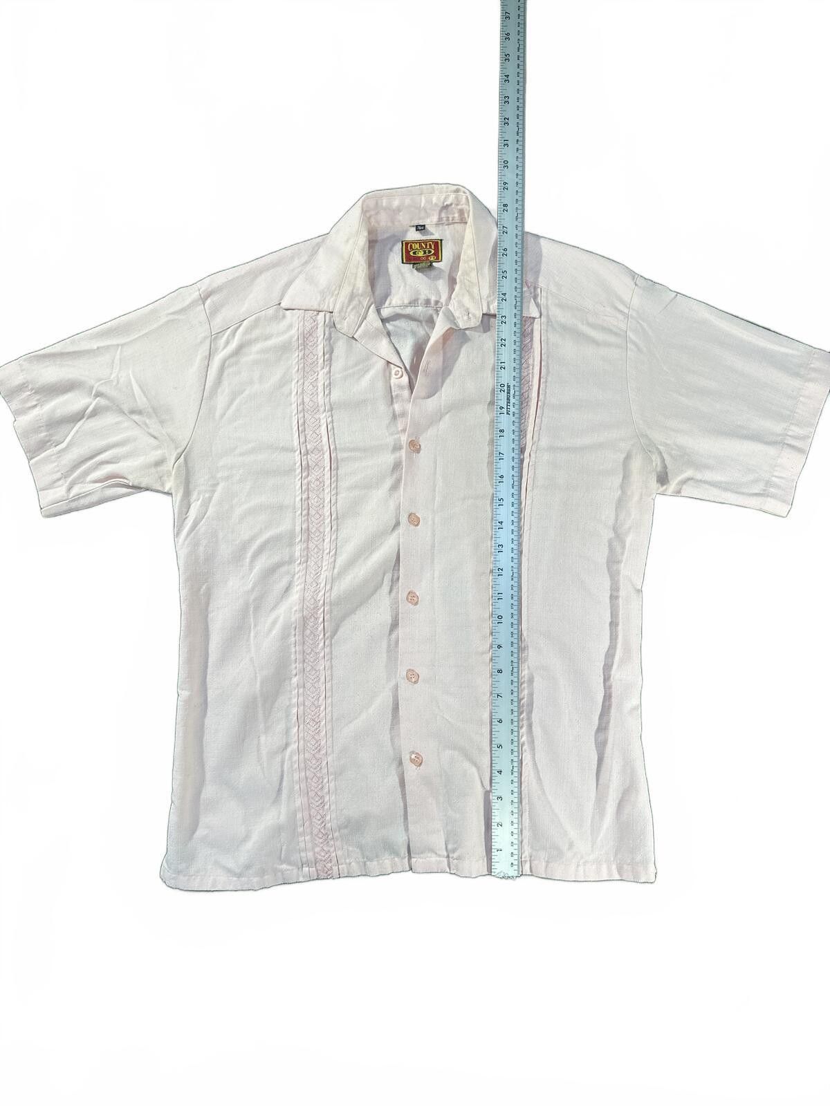 Full Count & Co. VTG County FB Men's Medium Pink Embroidered Cubavera Shirt Size US M / EU 48-50 / 2 - 5 Thumbnail