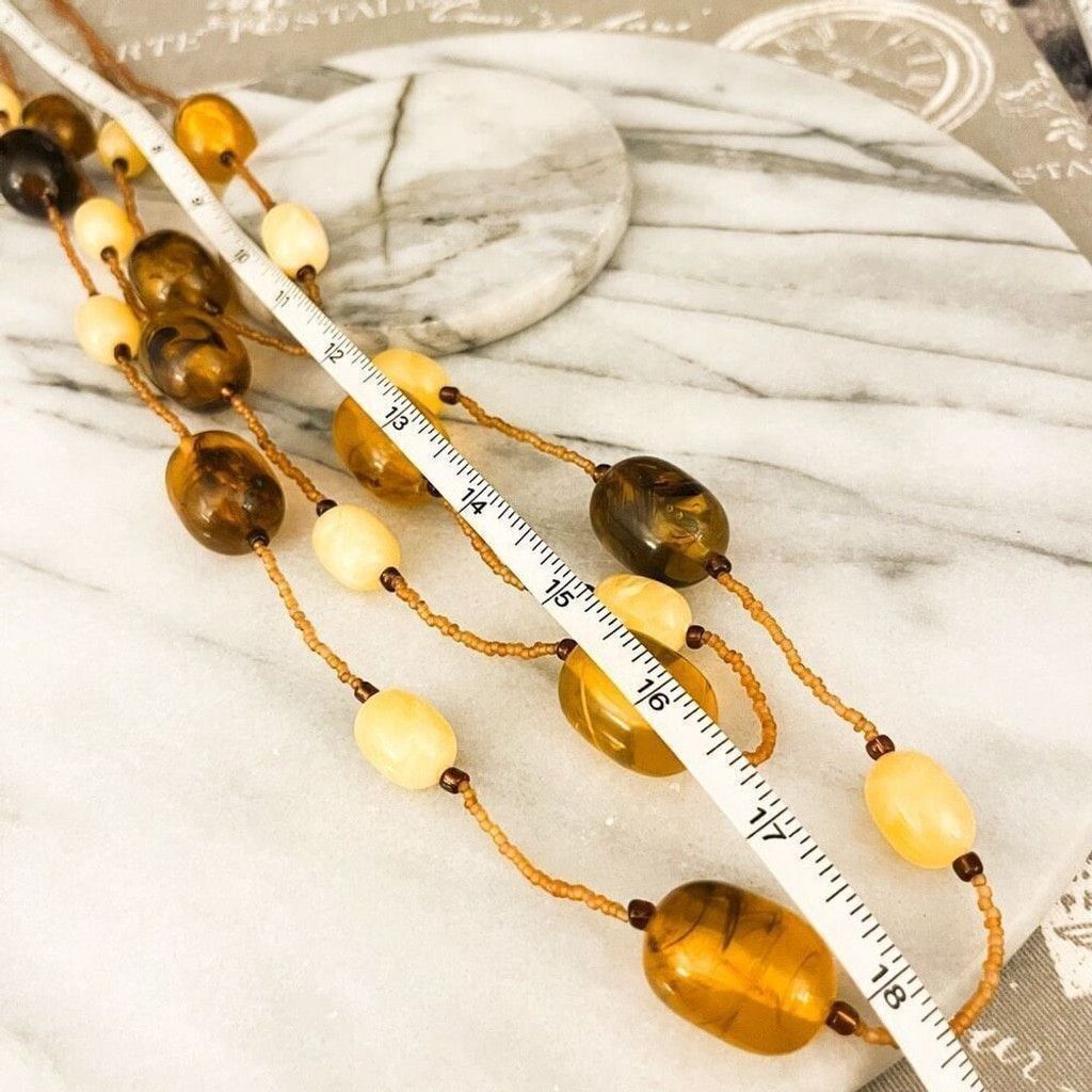Jewelry Chunky Amber Acrylic Bead Necklace 2 Strand Layered Brown Size ONE SIZE - 4 Thumbnail