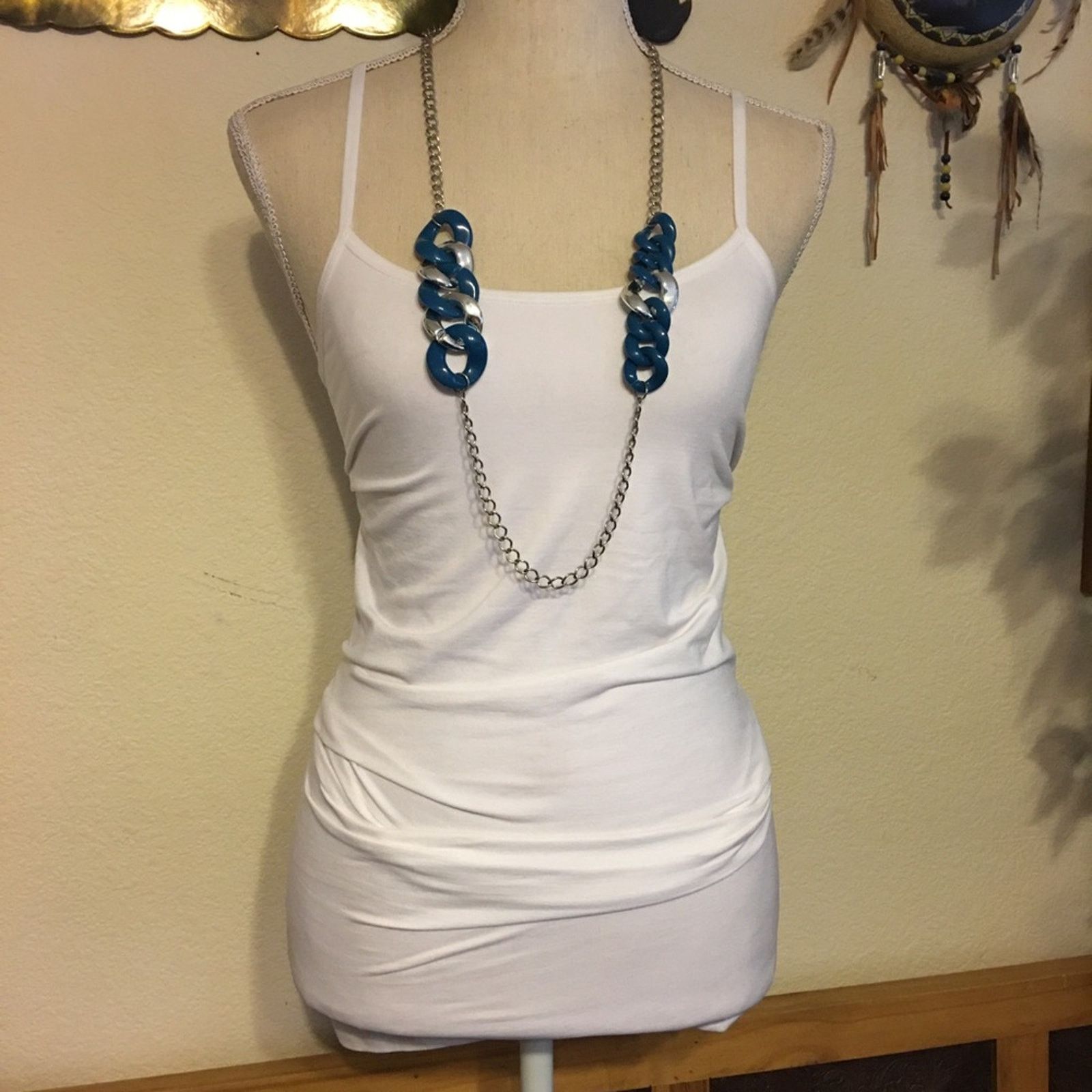 Jewelry Blue and silver large chain link long necklace Size ONE SIZE - 3 Thumbnail