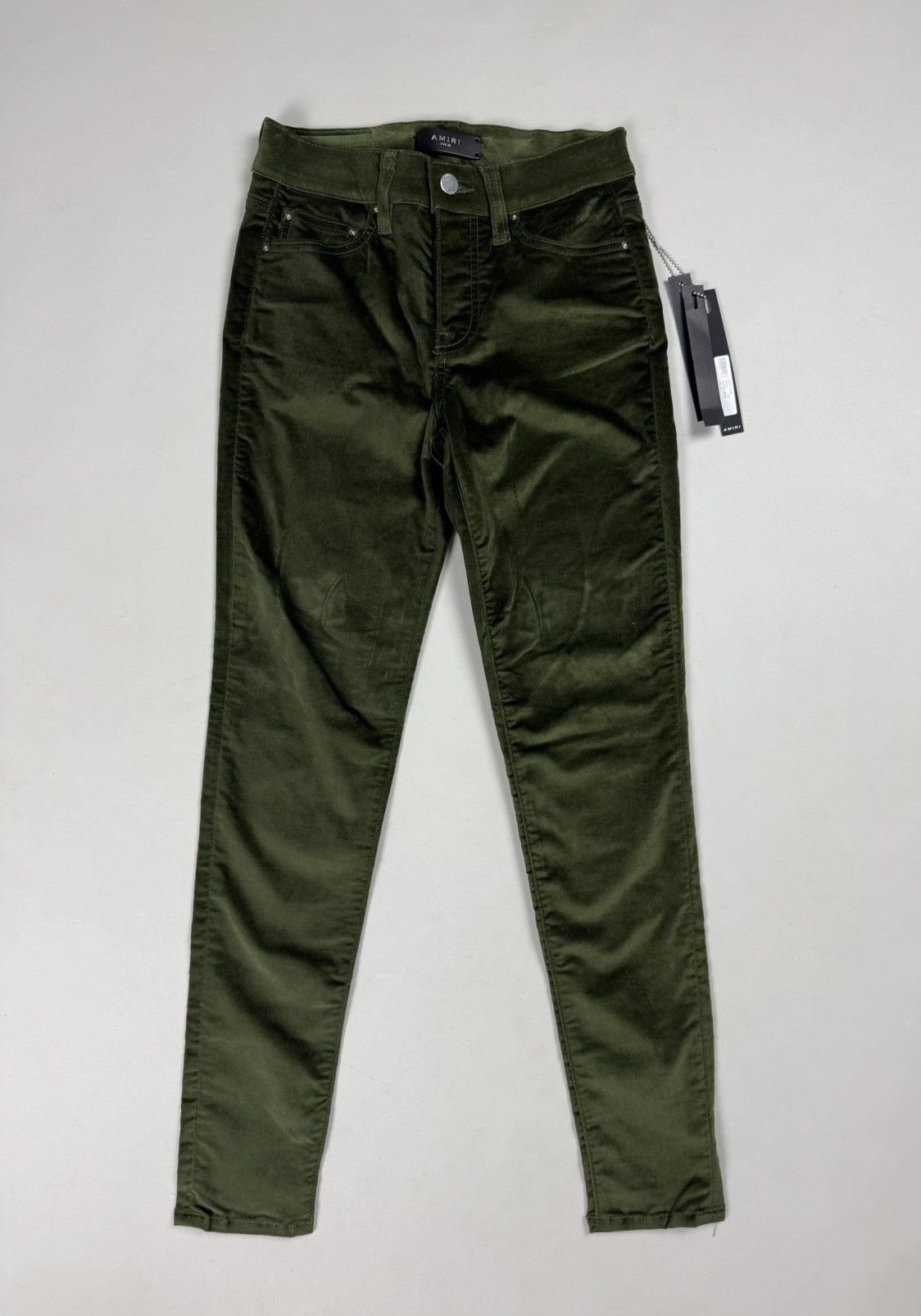 Amiri BNWT Amiri Skinny Stack Military Green Velour Pants Trousers Size 25" / US 0 / IT 36 - 1 Thumbnail