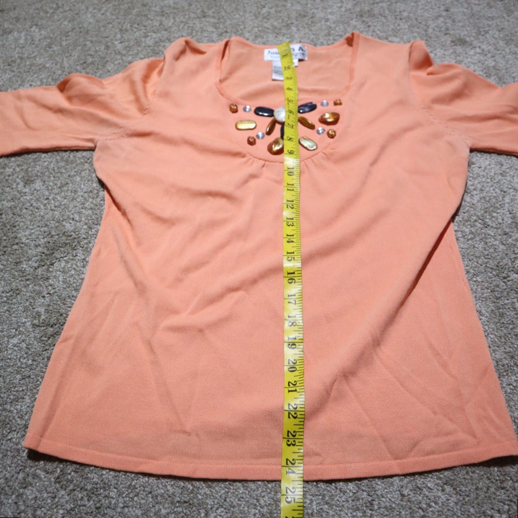 Vintage Joseph A. Peach Stretch Shirt Top Rhinestone Solid Half Sleeve Adult Women XL Orange Size XL / US 12-14 / IT 48-50 - 6 Thumbnail