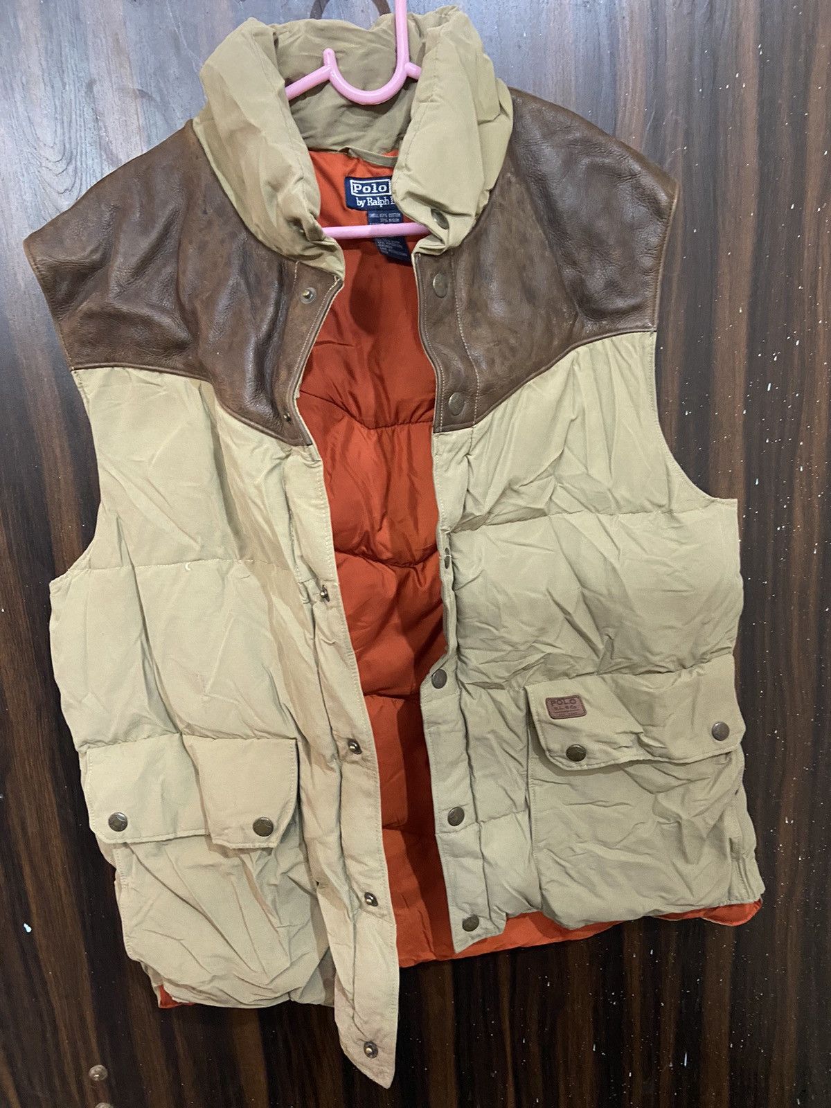image of Polo Ralph Laurent Puffer Vest in Brown Tan, Men's (Size Medium)
