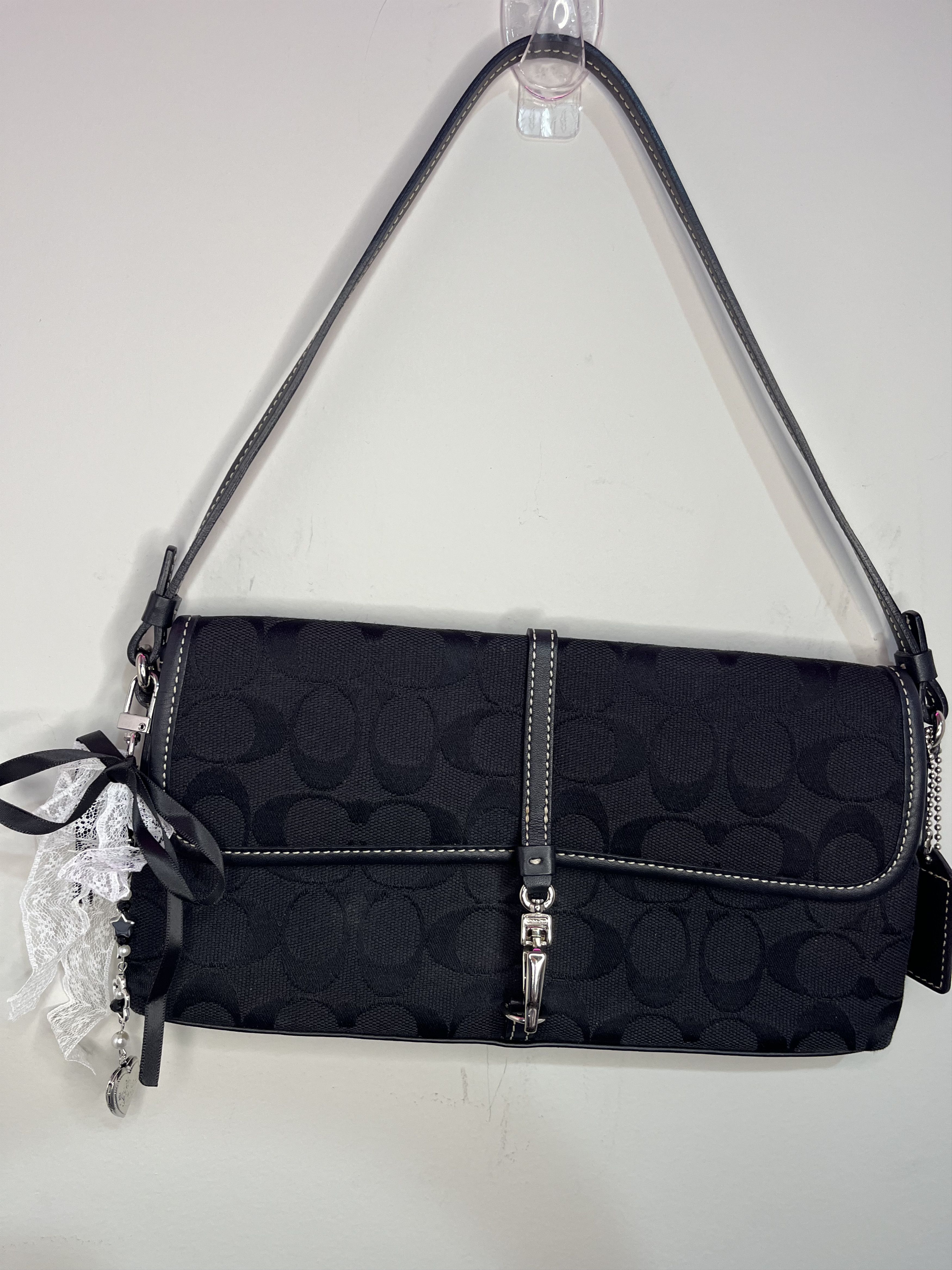 Vintage Coach Hampton F13066 Canvas Monogram Leather Trim