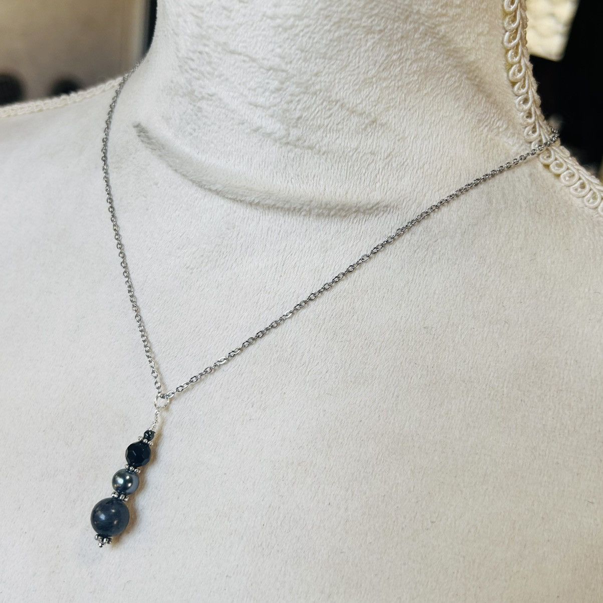 Handmade Handcrafted larvikite Czech glass pearl crystal necklace set Size ONE SIZE - 6 Thumbnail
