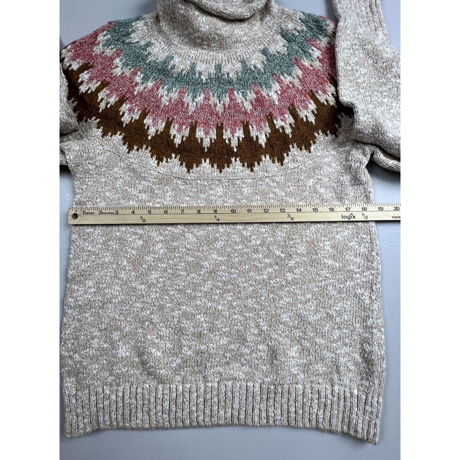 Vintage L.L. Bean Sweater Womens Medium Beige Turtleneck Fair Isle Knit Pullover Winter Size M / US 6-8 / IT 42-44 - 4 Thumbnail