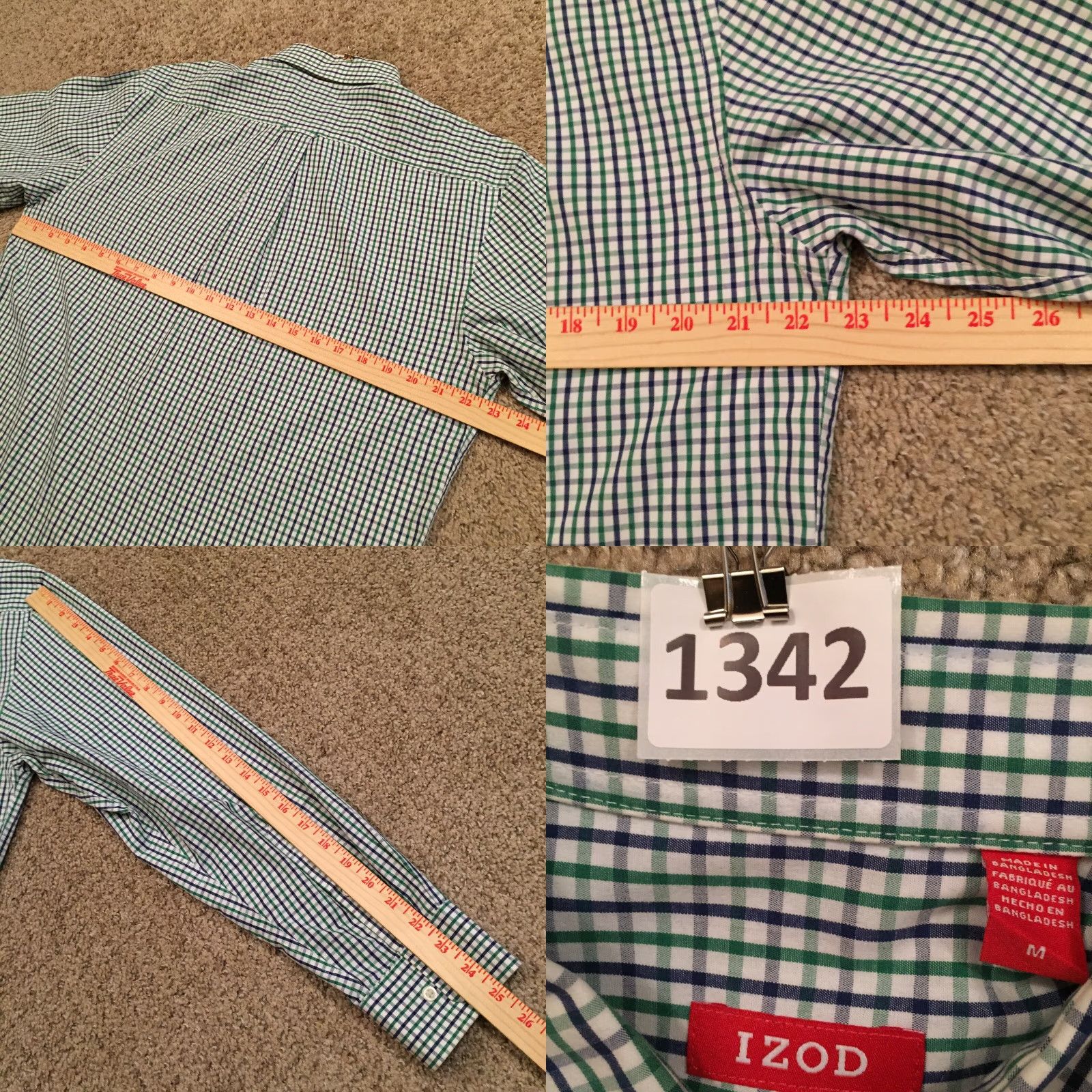 Izod IZOD Shirt Mens Medium Green Purple Plaid Long Sleeve Button Down Size US M / EU 48-50 / 2 - 8 Thumbnail