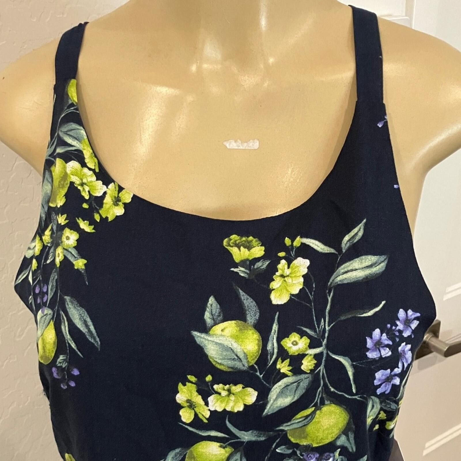 Other NWT Time and Tru Navy Maxi Dress with Lemon & Floral Print Size L / US 10 / IT 46 - 5 Thumbnail
