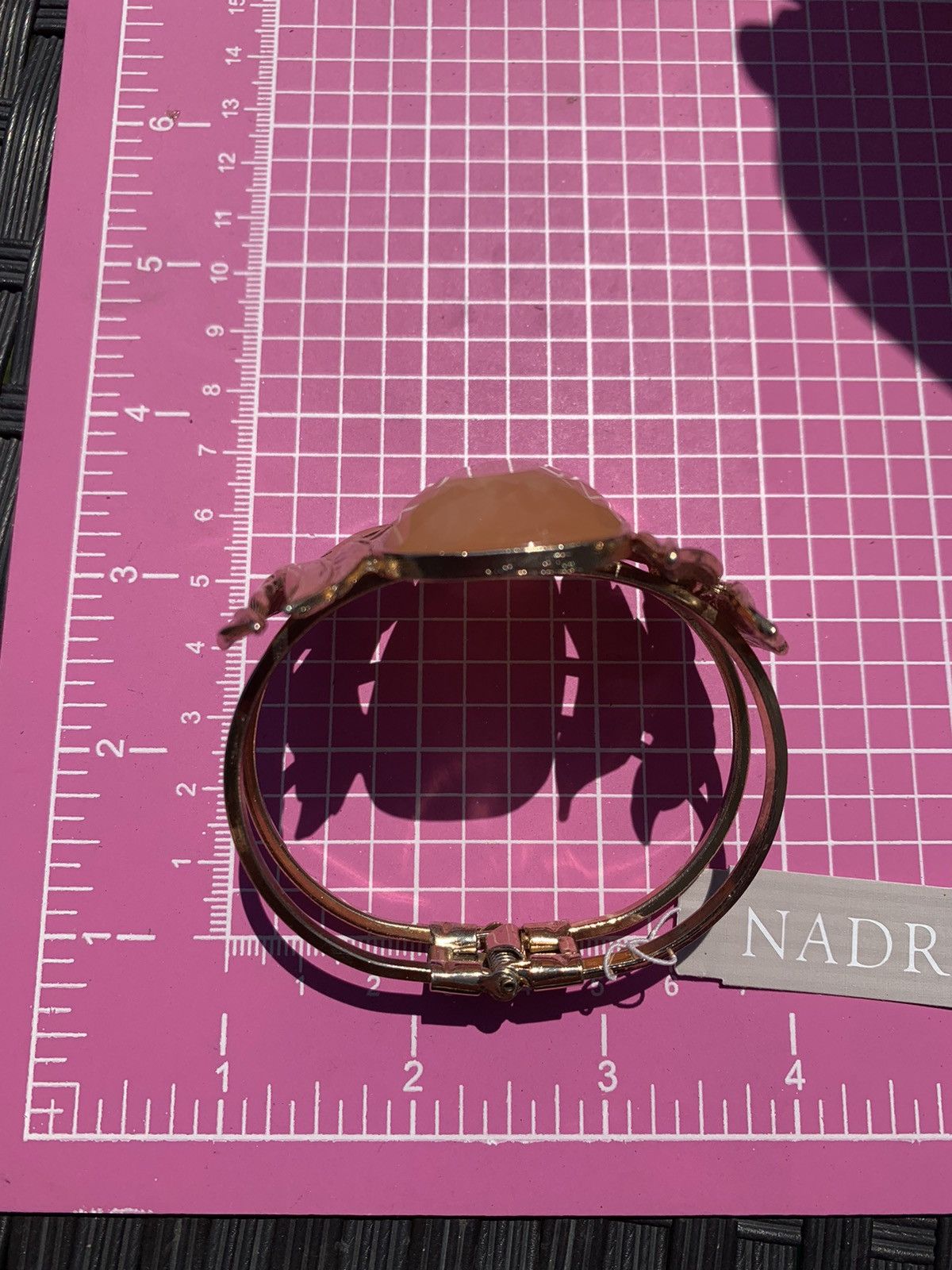 Designer Nadri Gold Leaves Orange Resin Pendant Hinged Wide Cuff Size ONE SIZE - 7 Thumbnail