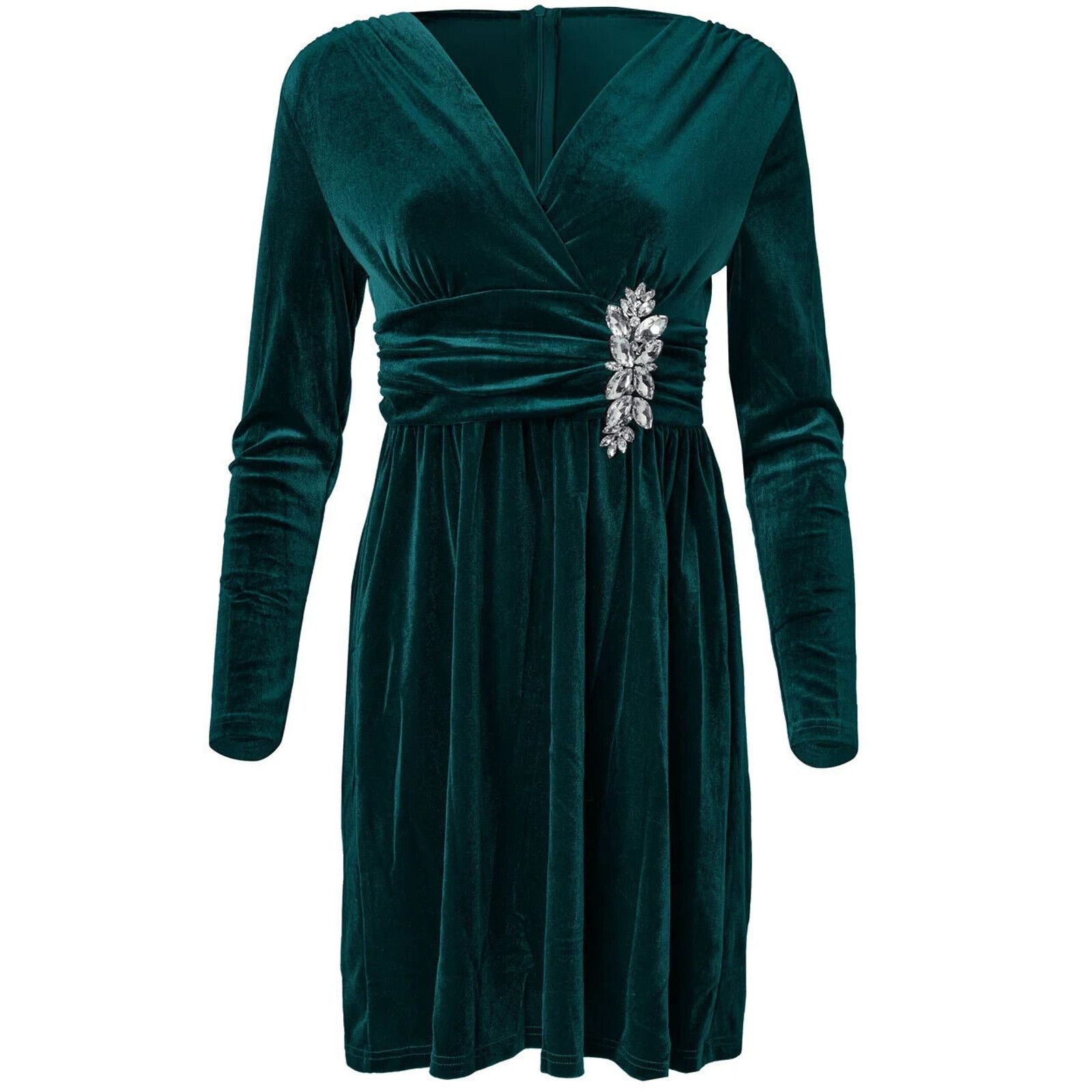 Other VENUS EMERALD GREEN VELVET RHINESTONE EMBELLISHED DRESS SZ L Size L / US 10 / IT 46 - 4 Thumbnail