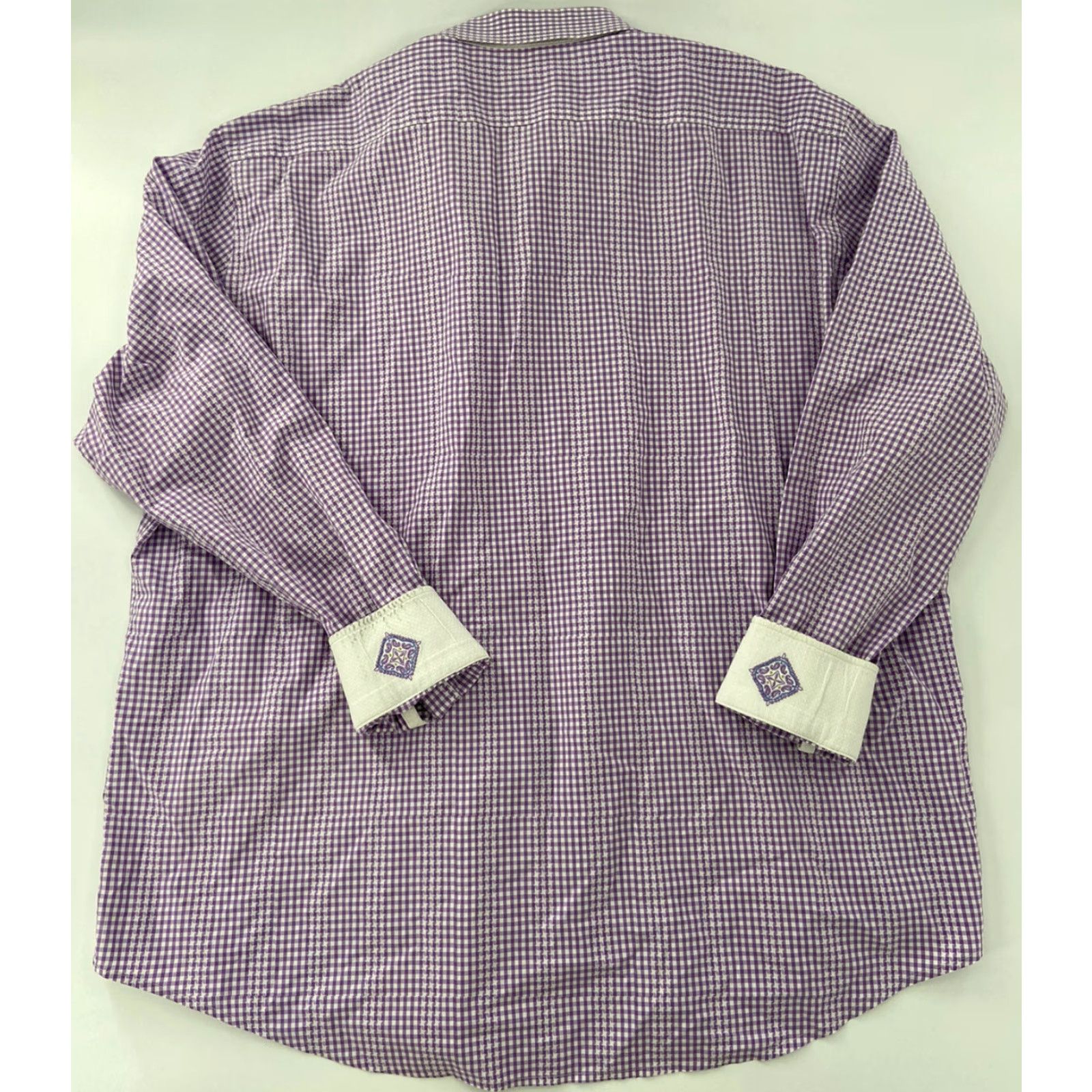 Robert Graham VINTAGE Robert Graham Shirt Adult XL Purple Check Long Sleeve Button-Up Flip Cuff Men's XL Purple Checkered 90s/Designer Mens Size US XL / EU 56 / 4 - 2 Thumbnail