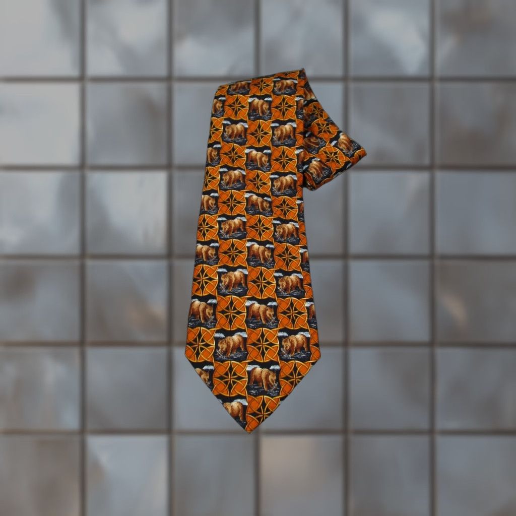 MCM MCM Neck Tie One Size Orange Silk Geometric Bear Designer Made in Italy Mens Size ONE SIZE - 1 Thumbnail