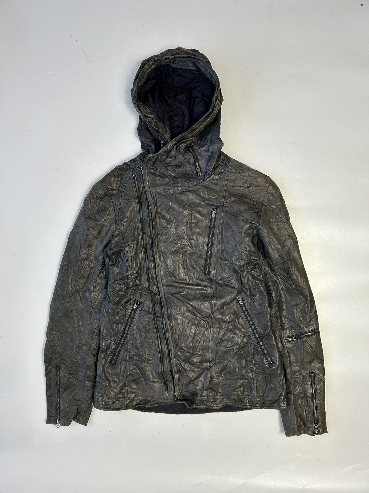 Vintage LEATHER JACKET WITH HOODIE MADE IN ITALY Size L / US 10 / IT 46 - 1 Thumbnail