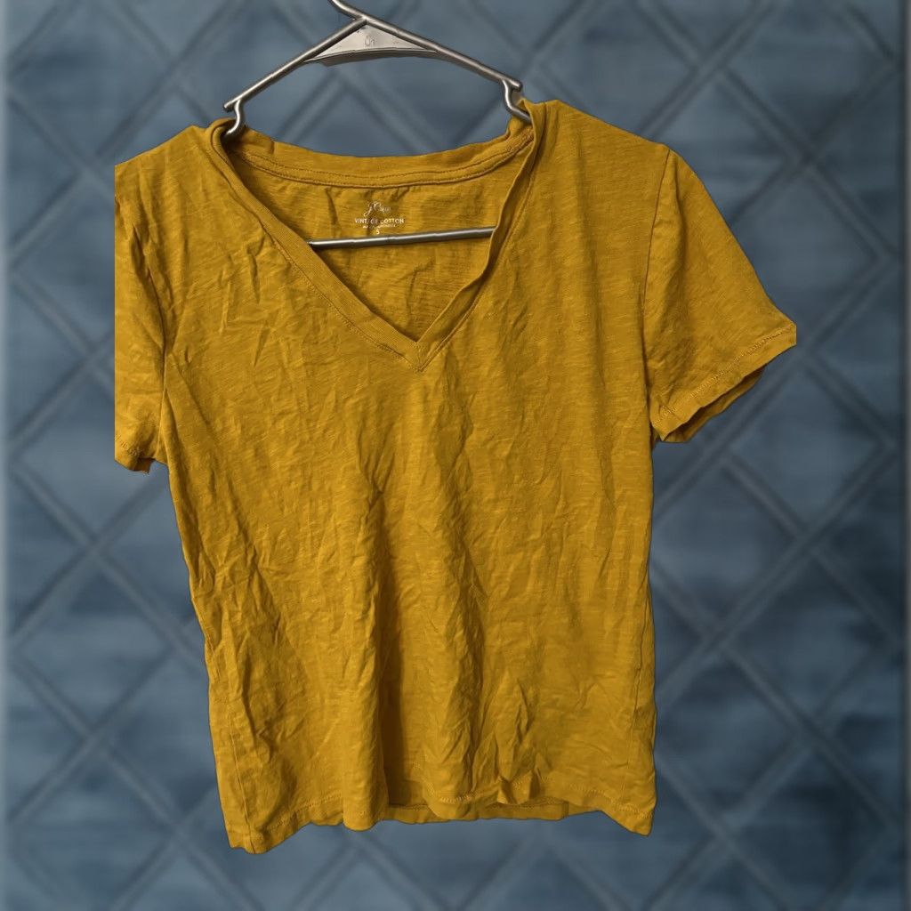 J.Crew J.CREW Shirt Womens S Yellow Vintage Cotton T-Shirt Top Short Sleeve Crew Neck Cap Sleeve V-Neck Casual Travel Basic Size S / US 4 / IT 40 - 1 Thumbnail