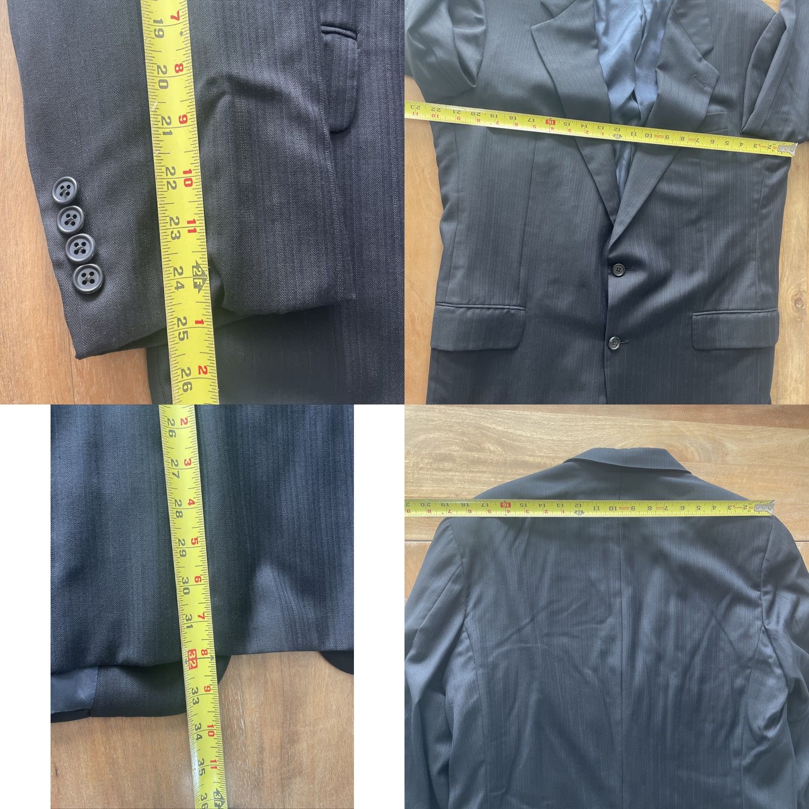 Loro Piana Hickey Freeman Blazer Men 42 Regular Wool Herringbone Two-Button Notch Lapel Long Single-Breasted Black 120s Tasmanian Loro Piana - 40? Size 42R - 8 Thumbnail