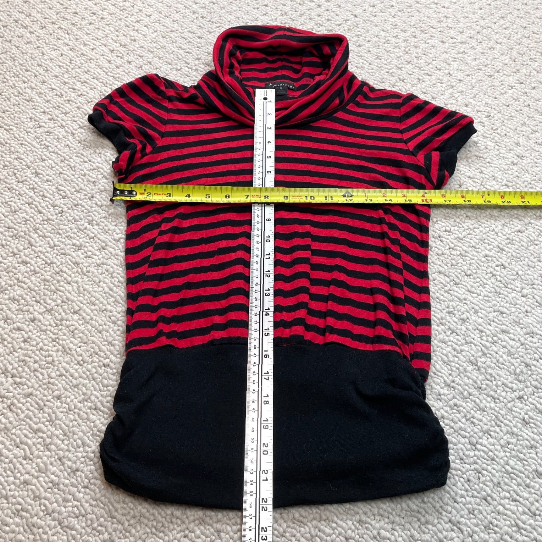 Merona Merona Sweater Shirt Womens Medium Black Red Striped Cowl Neck Short Sleeve Knit Pullover All Seasons Size M / US 6-8 / IT 42-44 - 6 Thumbnail