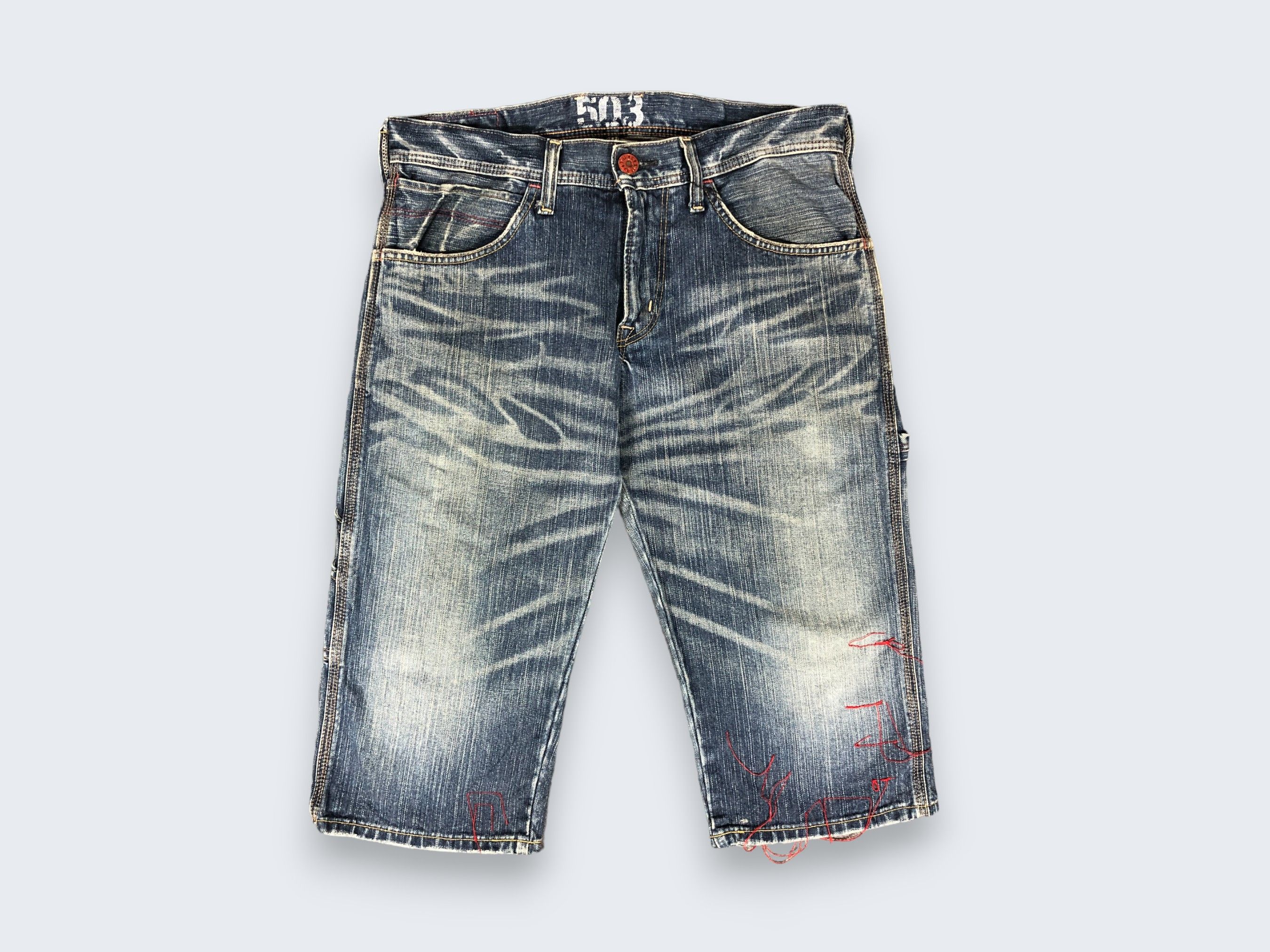 Edwin × Vintage Vintage Edwin 503 Blue Trip Short Jeans L1199 Size US 34 / EU 50 - 1 Thumbnail