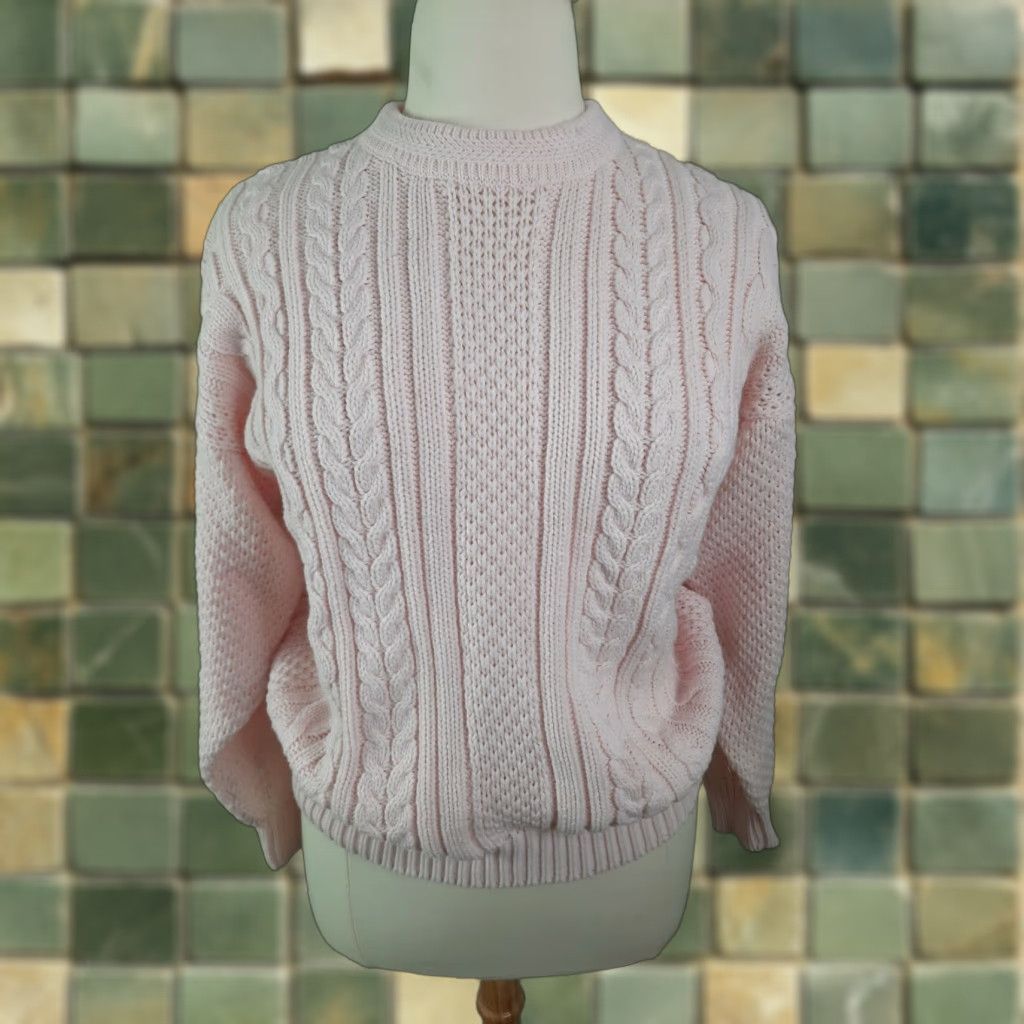 Vintage VINTAGE S3C Sweater Cable Knit Women's XL Pastel Pink Long Sleeve Pullover Kimt? Size XL / US 12-14 / IT 48-50 - 1 Thumbnail