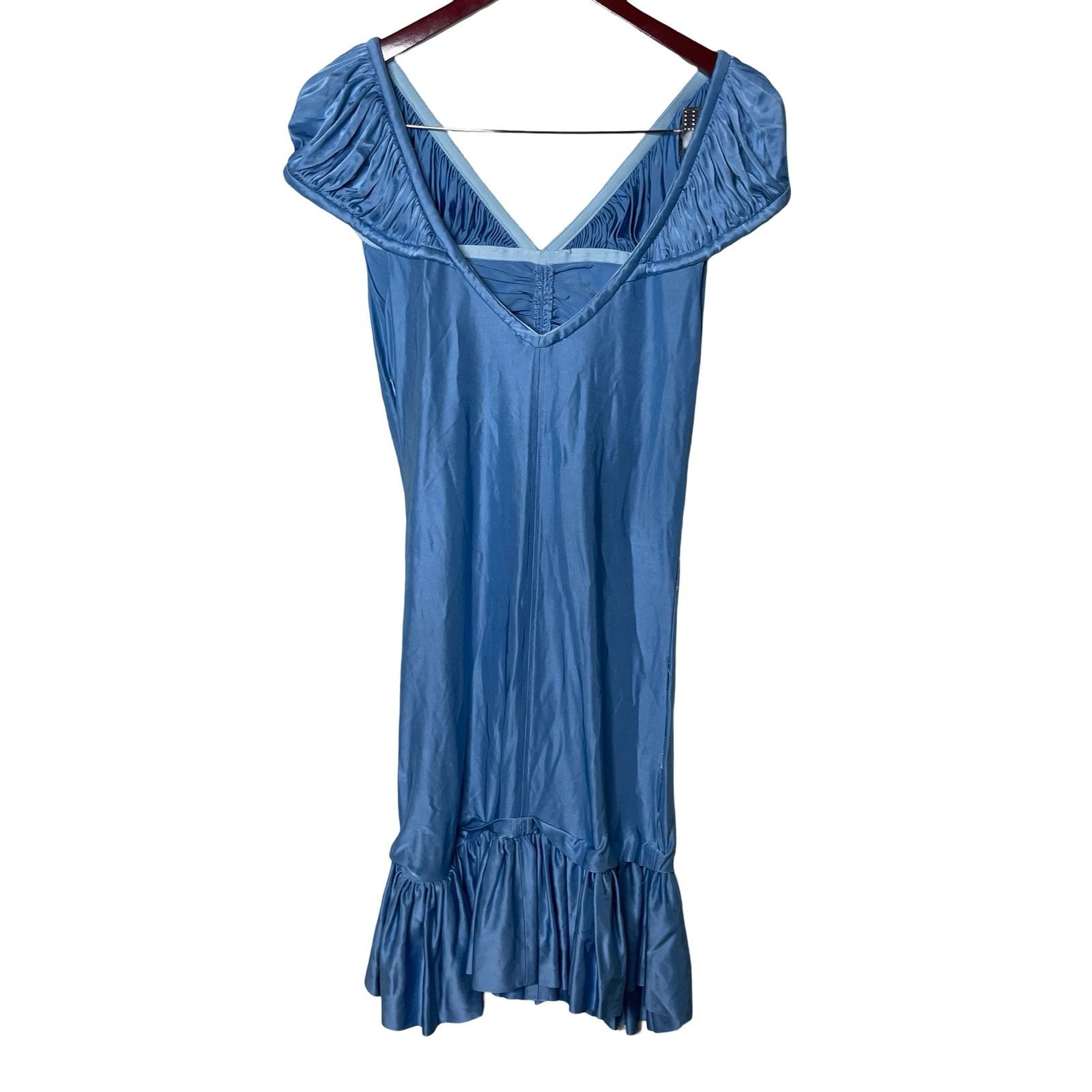 Paco Rabanne Paco Rabanne Blue Metallic Puff Sleeve Ruffle Hem Mini Dress Size L / US 10 / IT 46 - 4 Thumbnail