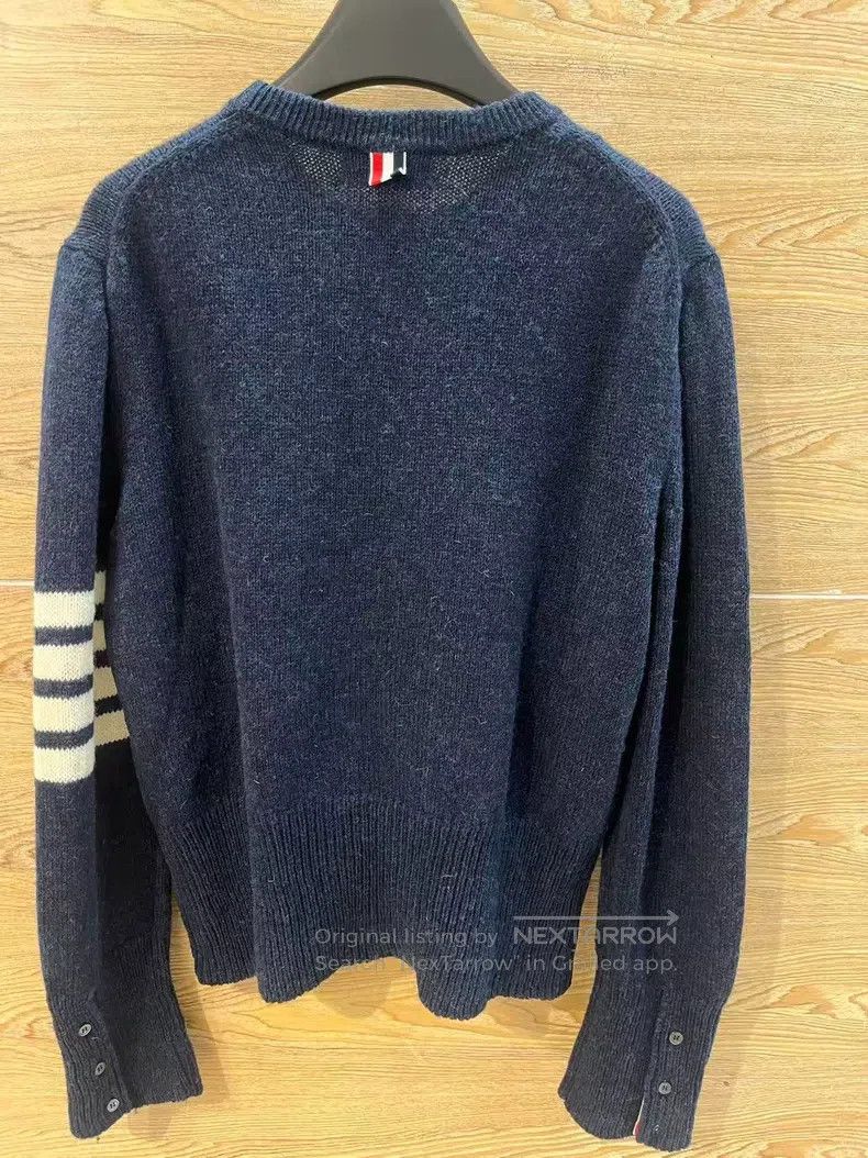 Other Thom Browne Navy Blue Four-Stripe Wool Crewneck Sweater Size US XL / EU 56 / 4 - 2 Thumbnail