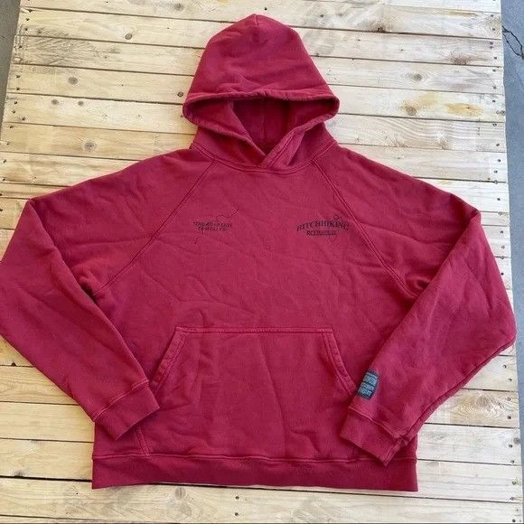 Reese Cooper NEW REESE COOPER HITCHHIKING RED GRAPHIC JERSEY HOODIE L Size US L / EU 52-54 / 3 - 5 Thumbnail