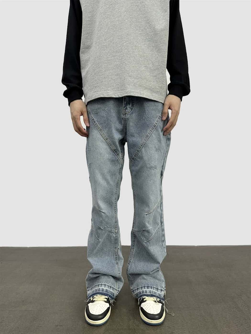 grunge faded damaged washed flared jeans