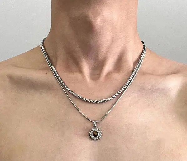 Jewelry Silver Layered Necklace with Sun Pendant Size ONE SIZE - 3 Thumbnail
