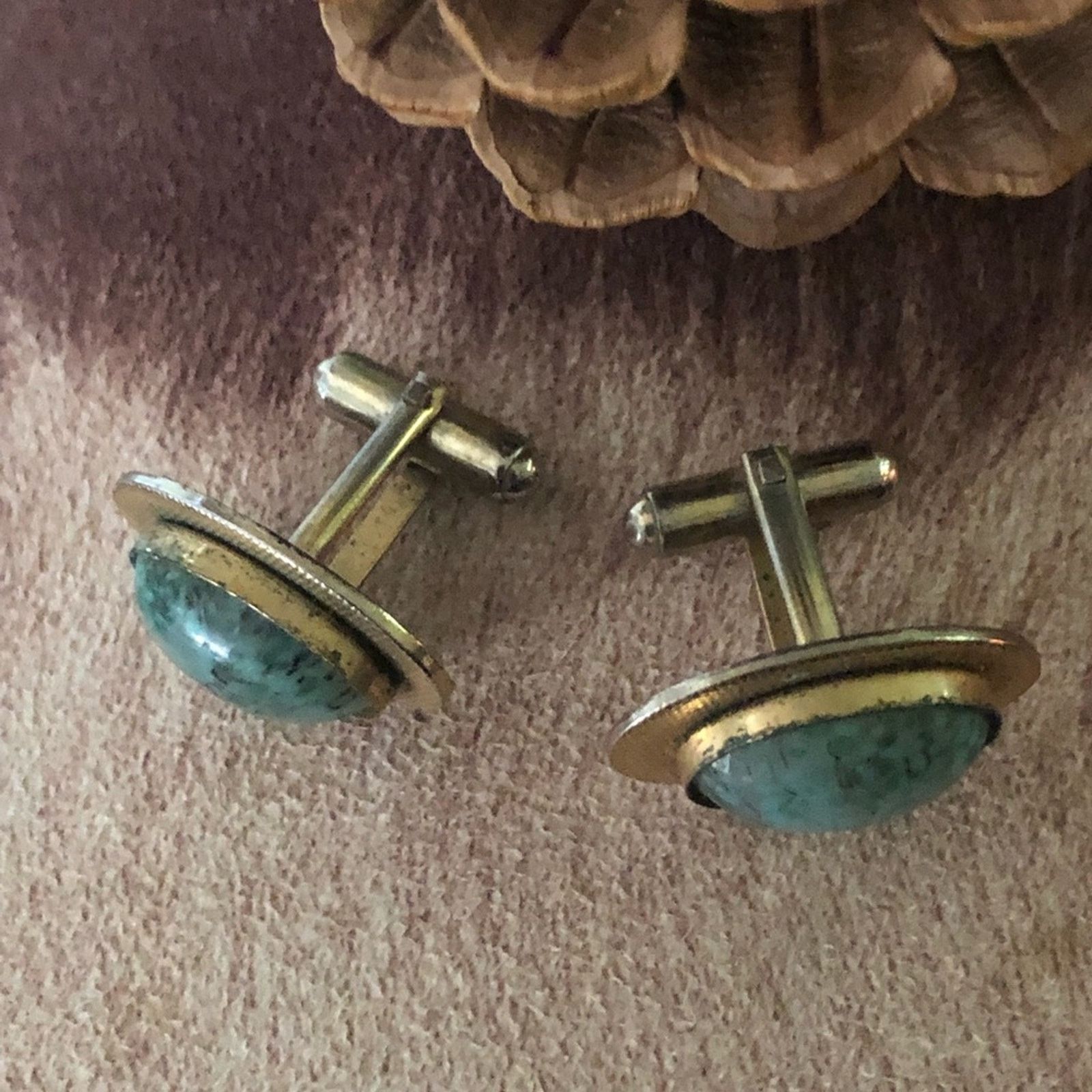 Vintage Vintage men’s light blue speckled stone cuff links Size ONE SIZE - 3 Thumbnail