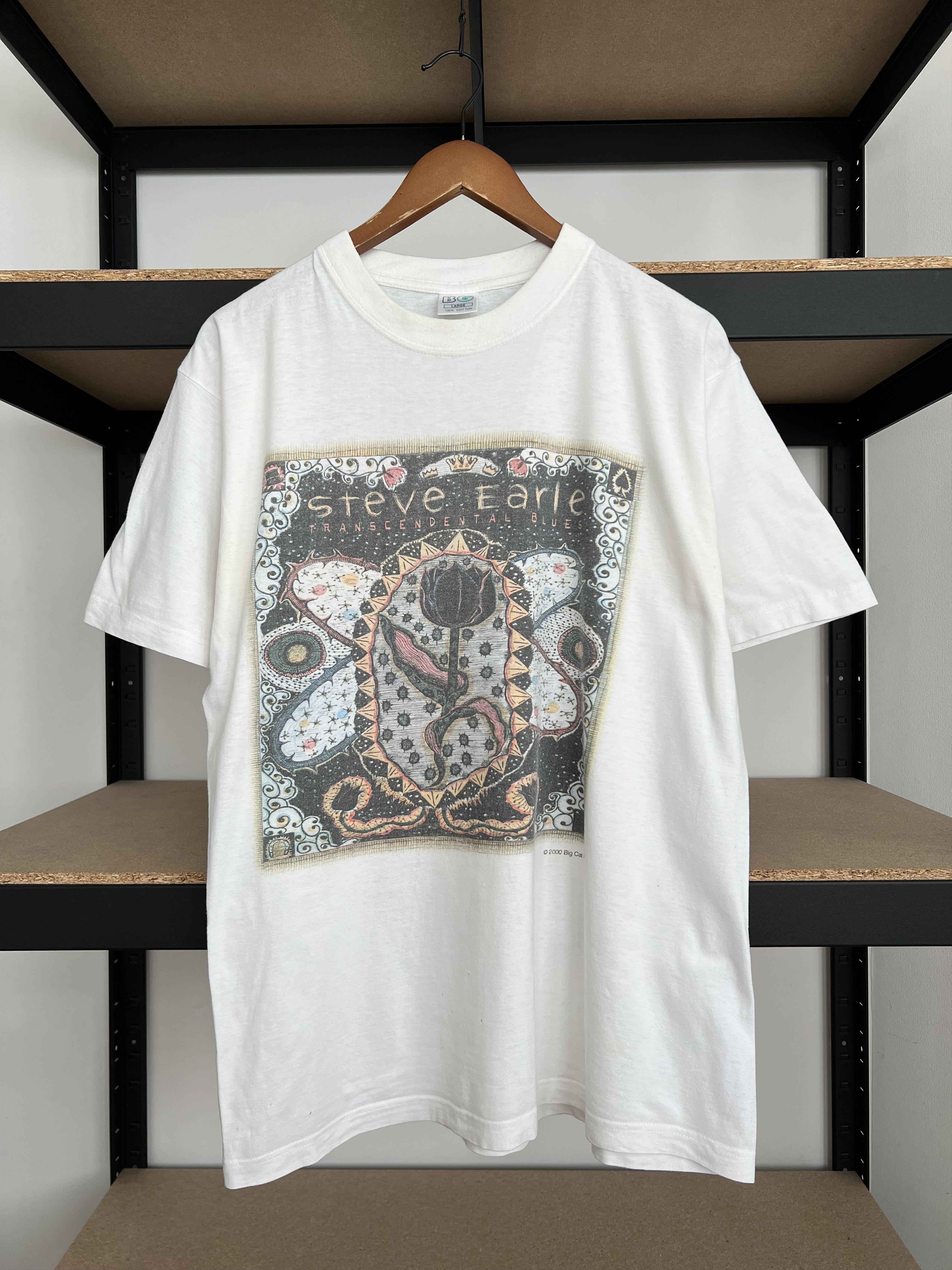 Band Tees Vintage 2000 Steve Earle Transcendental Blues White T-shirt Size US L / EU 52-54 / 3 - 1 Thumbnail