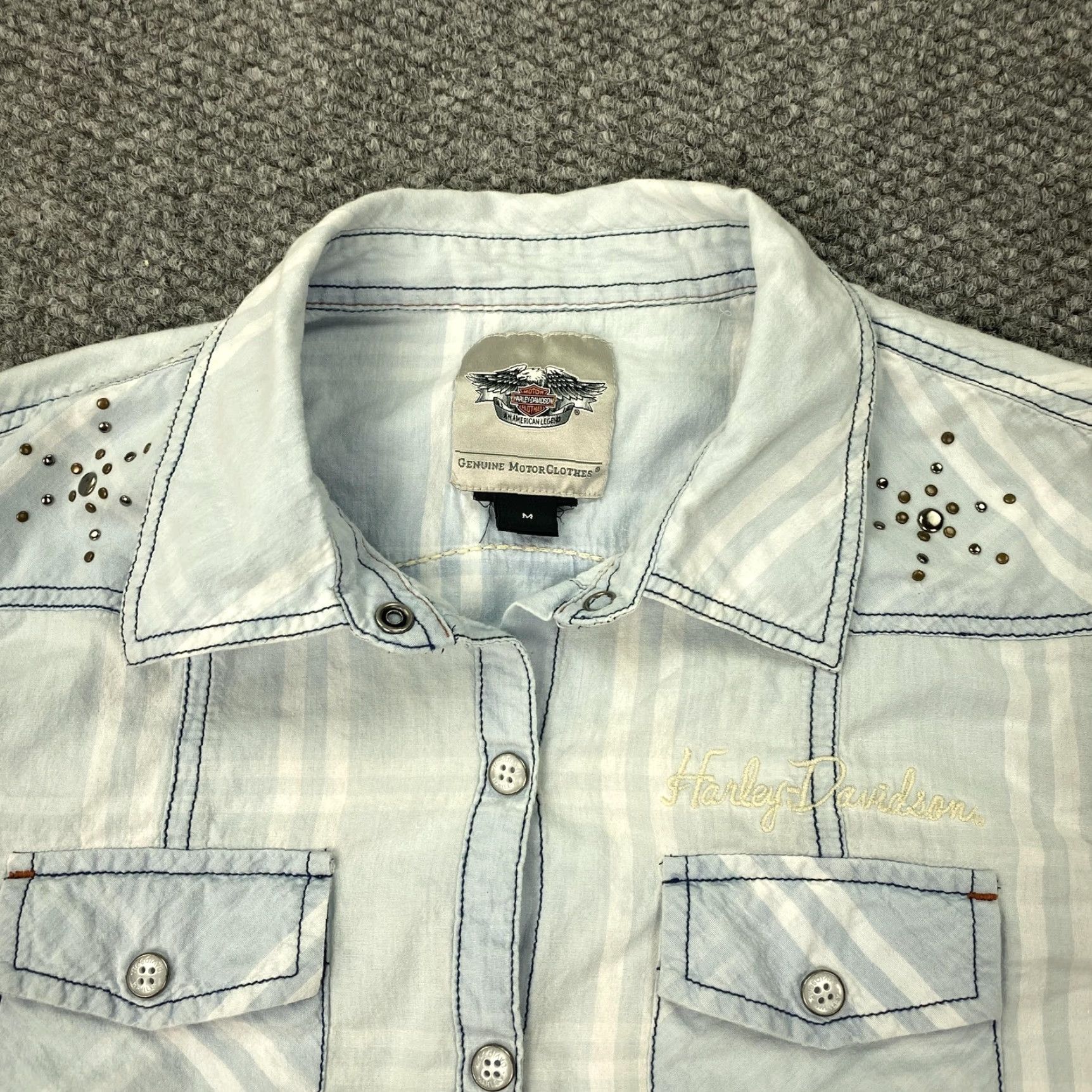 Harley Davidson Harley-Davidson Women’s Cotton Plaid Western Shirt Medium Blue Denim Casual Biker Motorcycle Size M / US 6-8 / IT 42-44 - 7 Thumbnail
