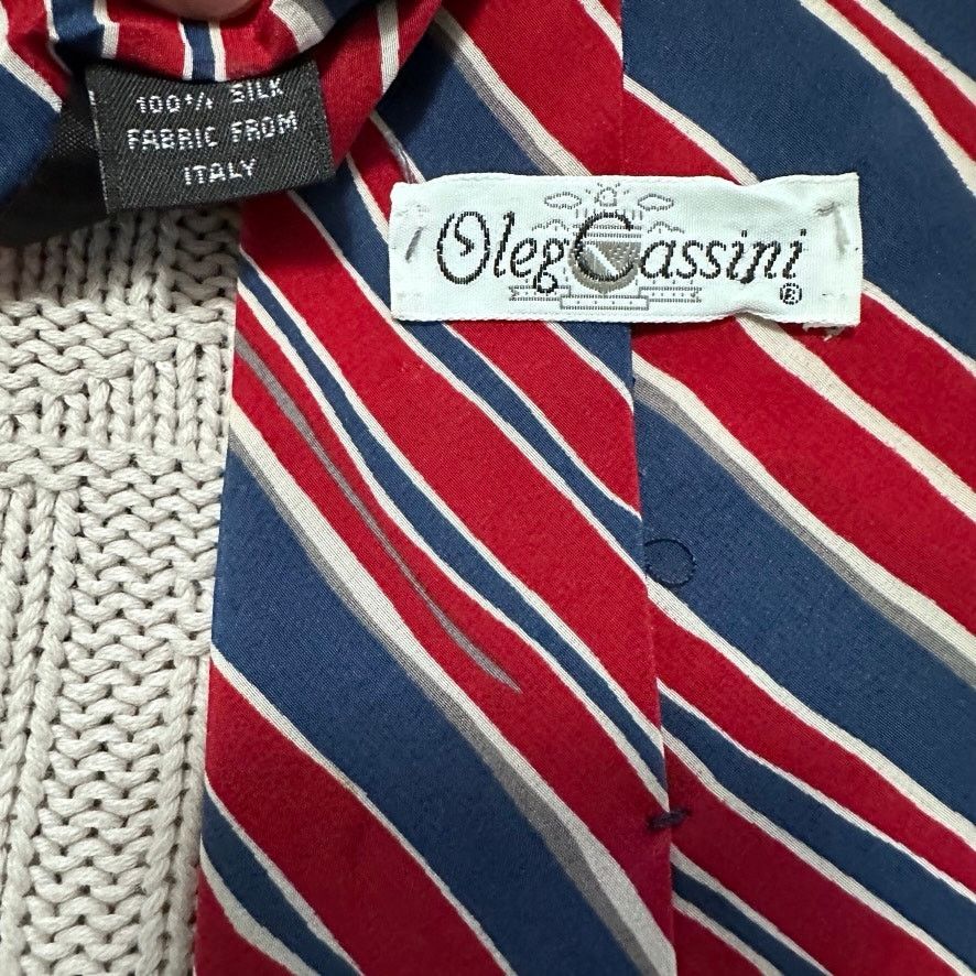 Oleg Cassini Vintage Oleg Cassini red and blue striped Italian silk tie Size ONE SIZE - 3 Thumbnail