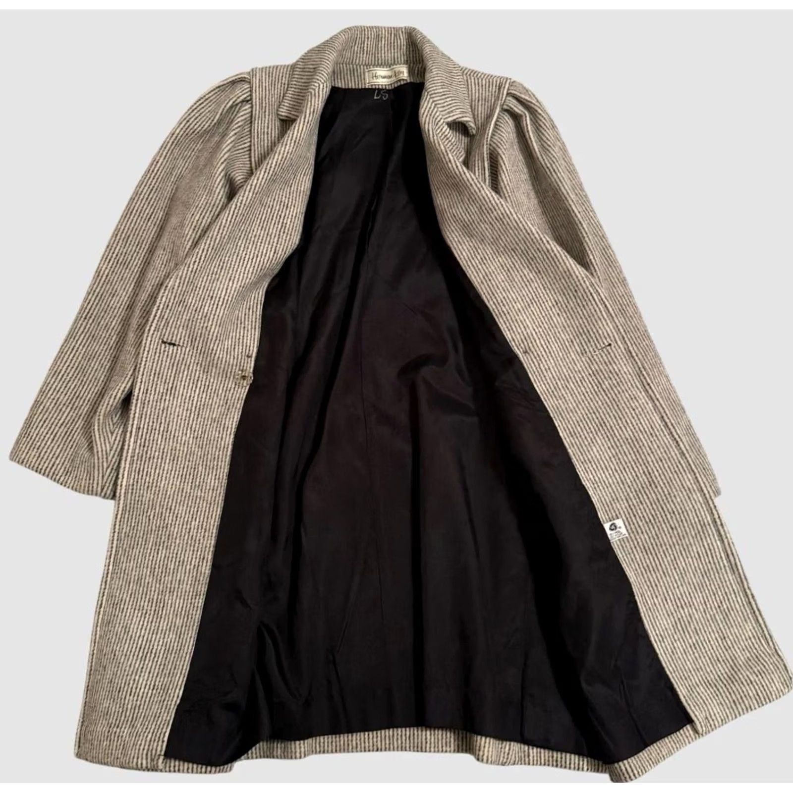 Vintage VINTAGE Herman Kay Coat Large Gray Wool Blend Striped Double Breasted 80s Womens Size L / US 10 / IT 46 - 3 Thumbnail
