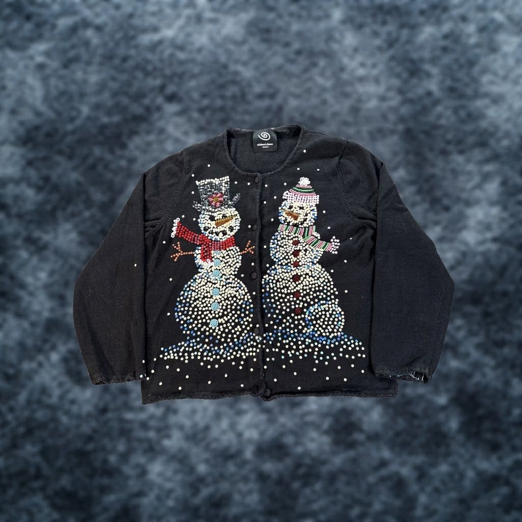 Velvet VINTAGE Michael Simon Christmas Cardigan Sweater Womens L Black Velvet Cotton Polyester Embroidered Round Neck Winter Snowman Holiday Womens 80s? Size L / US 10 / IT 46 - 1 Thumbnail