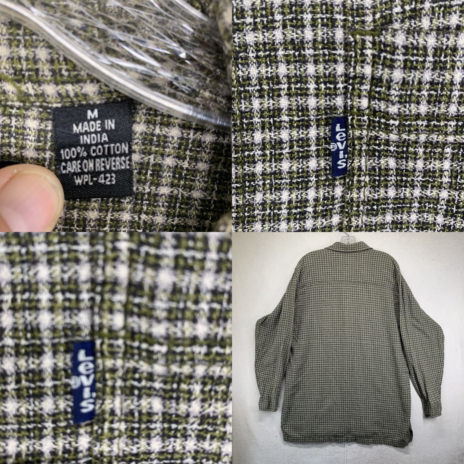 Levi's VINTAGE Levi's Button-Up Green Plaid Flannel Medium 100% Cotton Blue Tab Shirt Mens Regular Long Sleeve Pockets Western 90s Size US 31 - 9 Thumbnail