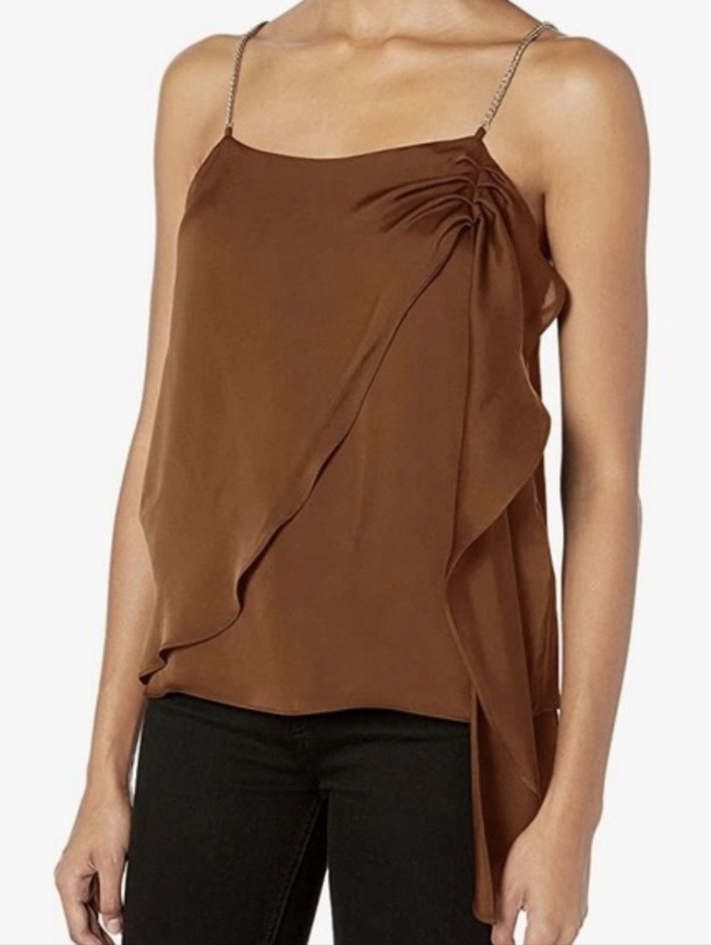 Ramy Brook Chrissy Copper Satin Asymmetrical Chain Strap Tank Party Size S / US 4 / IT 40 - 1 Thumbnail