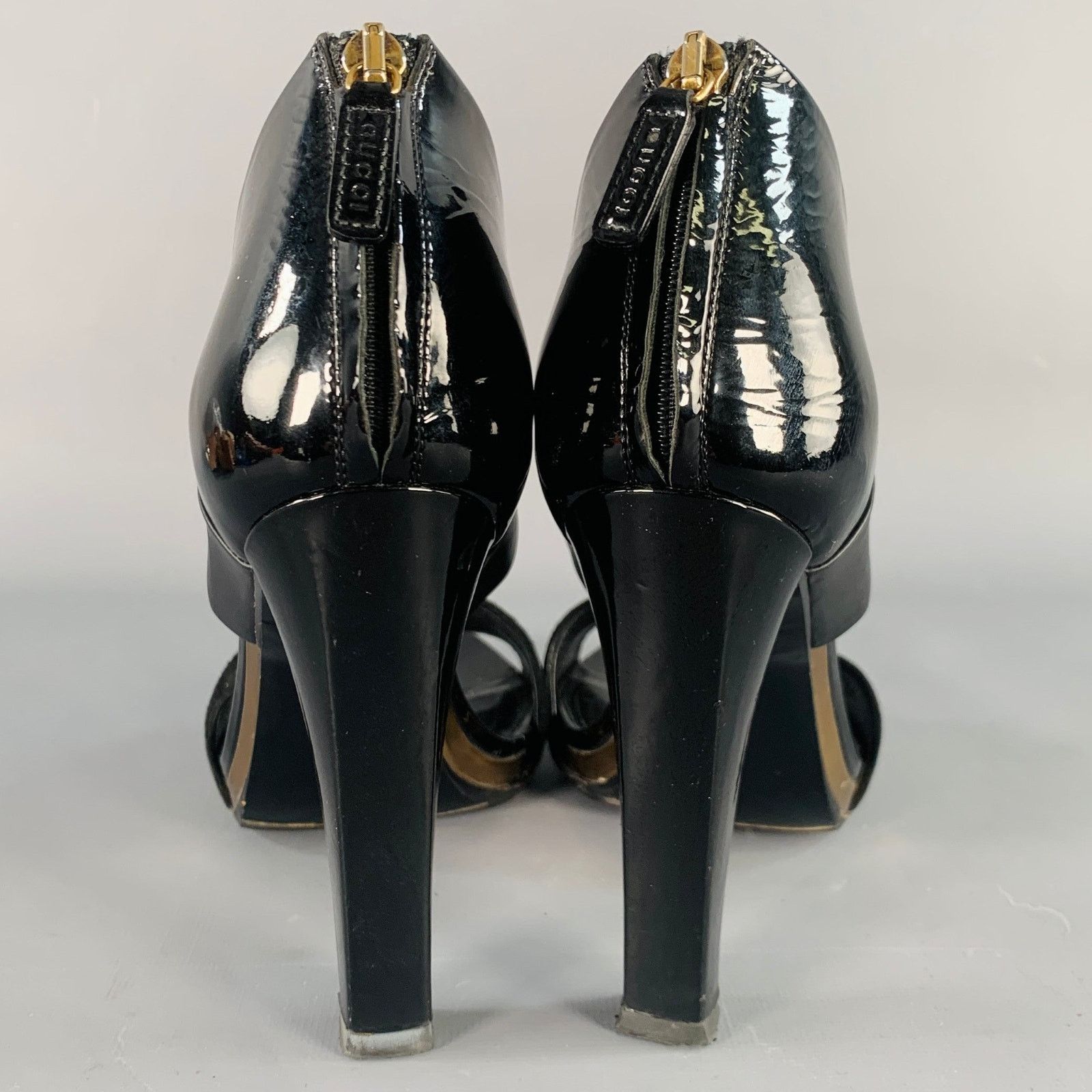 Gucci GUCCI Size 8.5 Black Gold Suede Patent Leather Ankle Sandals Size US 8.5 / IT 38.5 - 3 Thumbnail